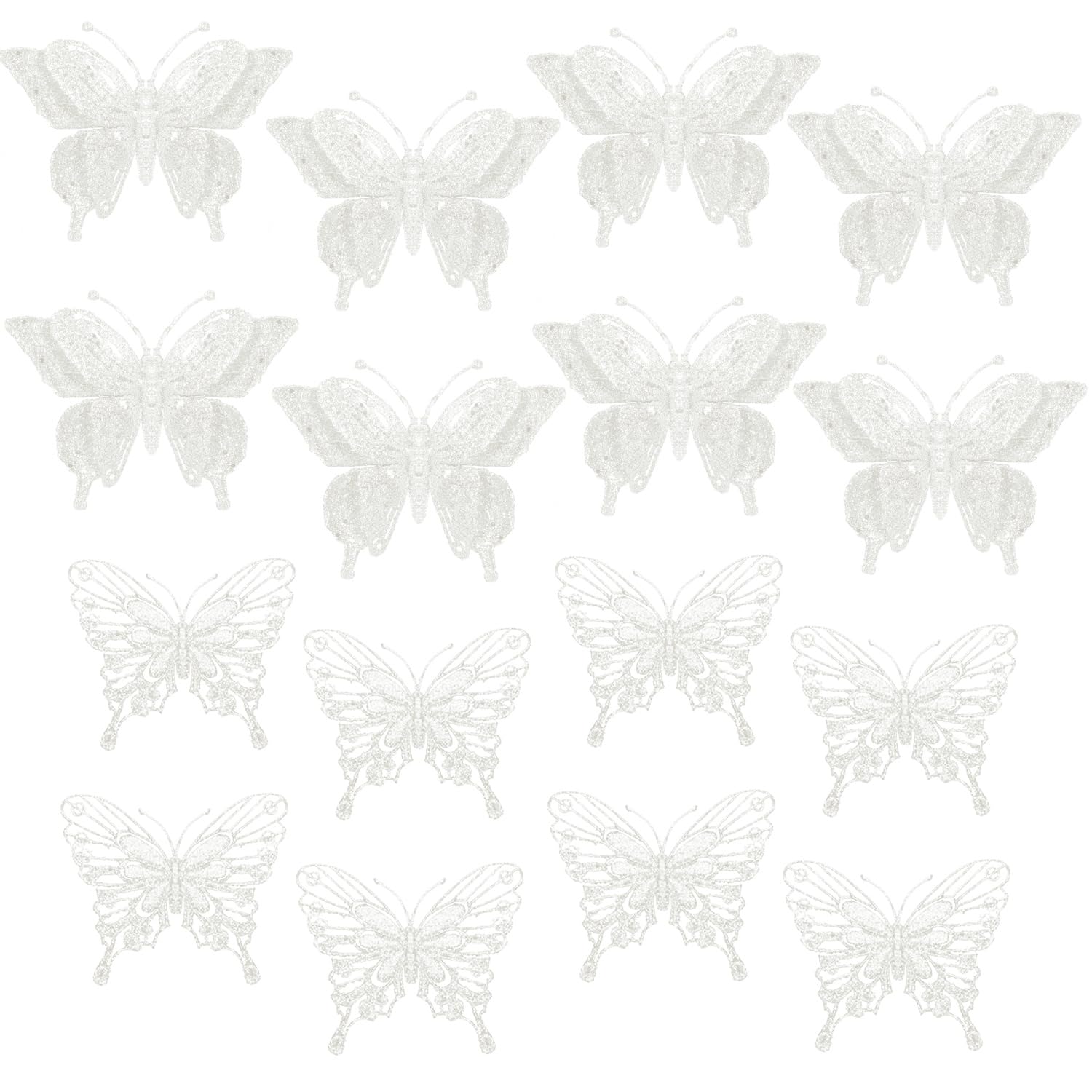 16pcs White Glitter Butterfly Ornaments with Clips for Christmas Tree Décor & Weddings-image-a1185536-afc6-4029-8987-967ce19420f1-59483