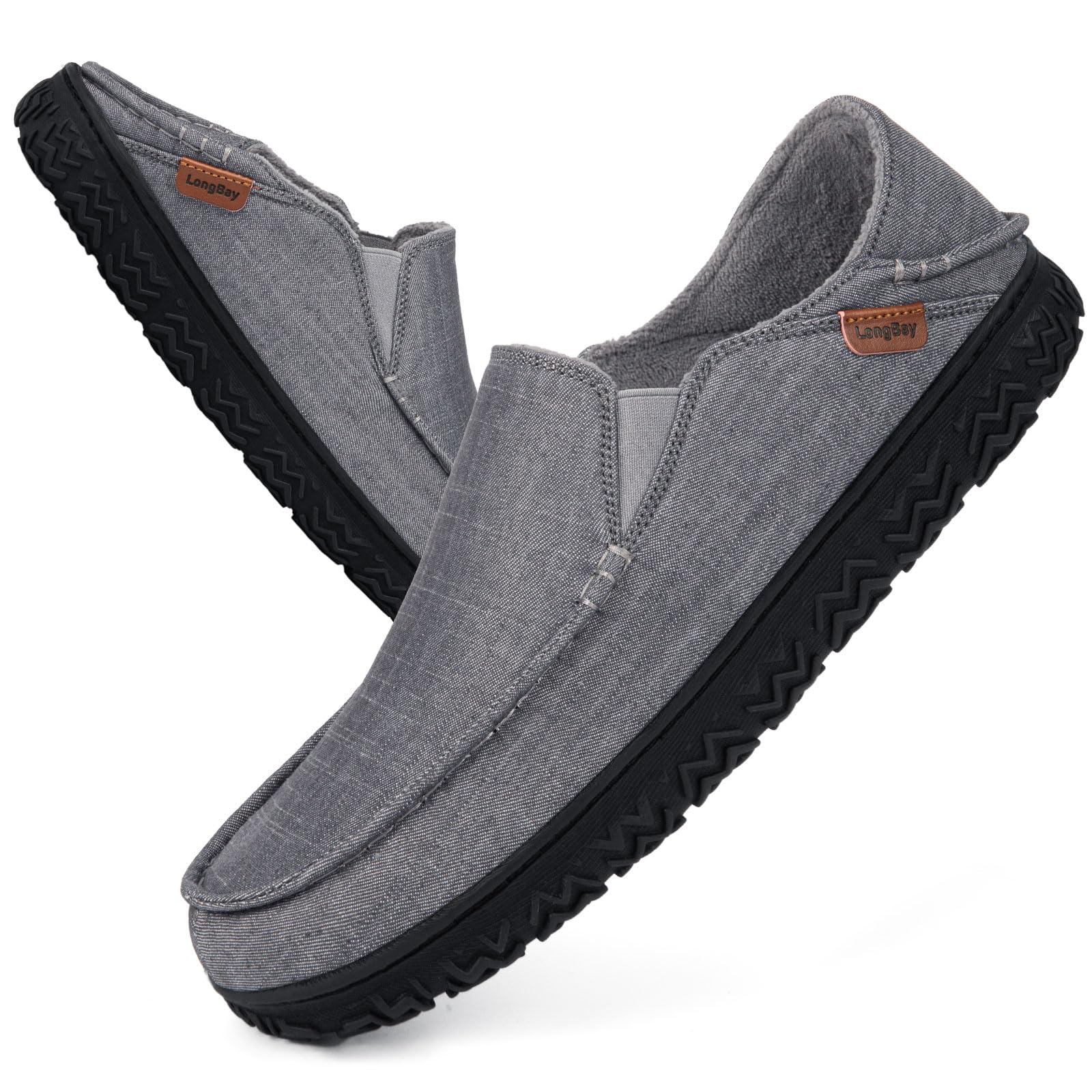 LongBay Men'S Microsuede Moccasin Slippers With Plush Fleece