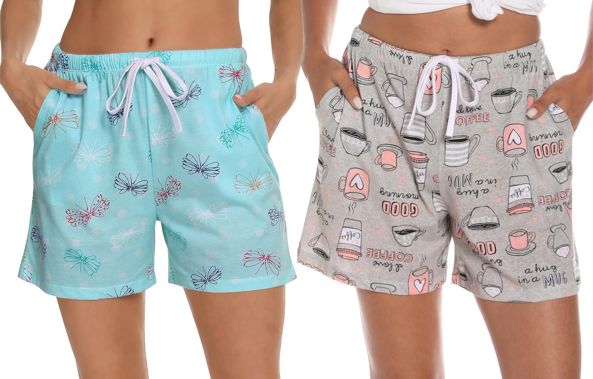 Women's Pyjama Shorts with Pockets - Grey Coffee+Blue Flying XXL-image-1b697d69-a7d2-48da-b9d9-cf5f33764c37-101736