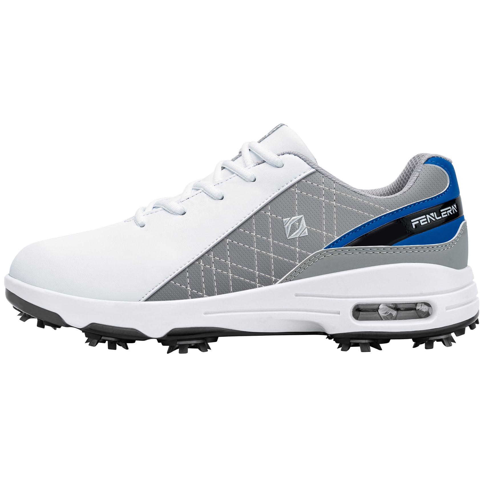 Fenlern Men's Golf Shoes Non-Slip Water Resistant Outdoor Lightweight Golf  Shoes with Spiked for Men Golf Training (White Blue,