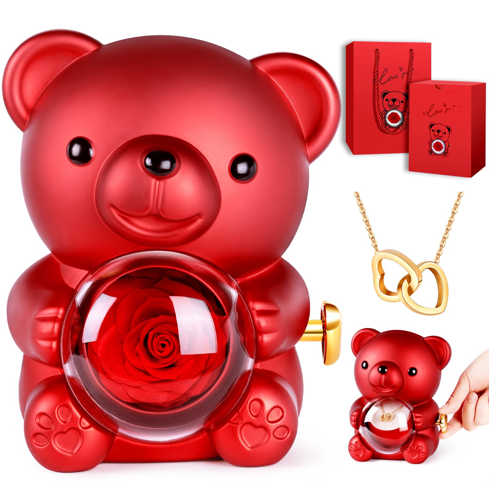 Teddy Bear Gift with Rose & Necklace - Red-image-7f55326e-799b-4541-9fce-3200d58ee189-94535