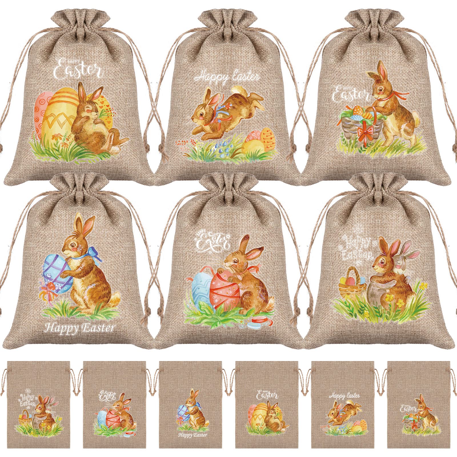Whaline 24Pcs Easter Bunny Burlap Gift Bags - Rustic Linen Jute Drawstring Pouches, 5.9x7.9 Inch-image-52997e5f-7ba9-4582-ac94-6ea481f6af36-66716