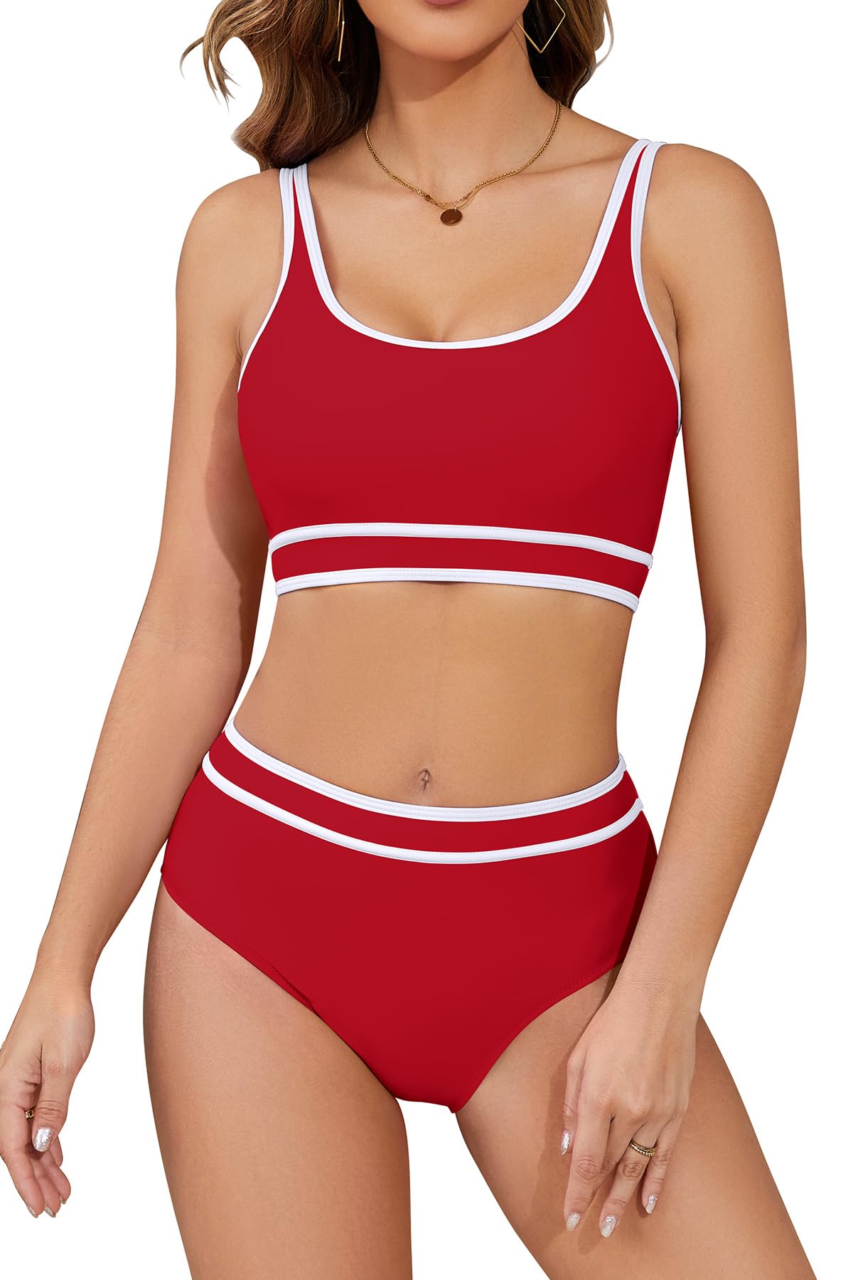 Women's High Waisted Bikini Set - Red Colour Block-image-c80b5c42-b0a1-4be5-b1f7-d0261314abbe-84718