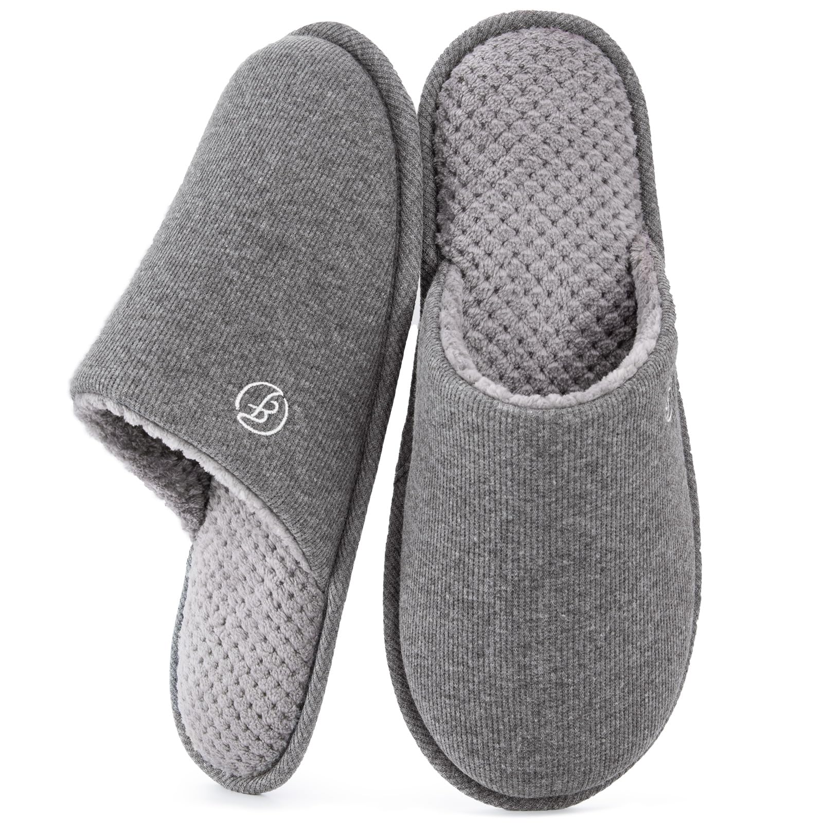 EverFoams Men's Grey Cotton Knit Slippers with Memory Foam & Anti-Skid Sole (UK 12-13)-image-c4d513a2-732f-4c90-a424-80bbbe2978ab-35468