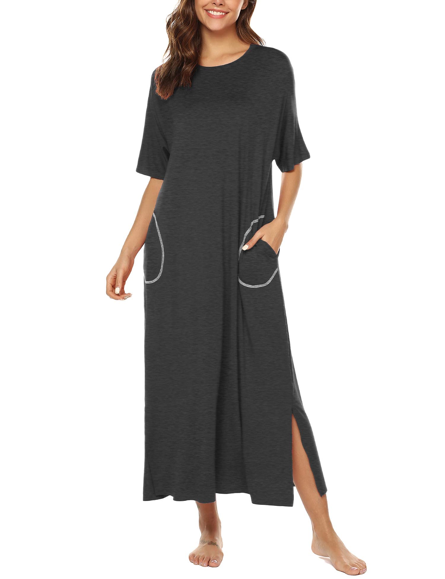 Women's Cotton Knit Nightgown - Dark Grey L-image-40d809af-be9c-44c4-a3bf-9fba5e54c926-91606