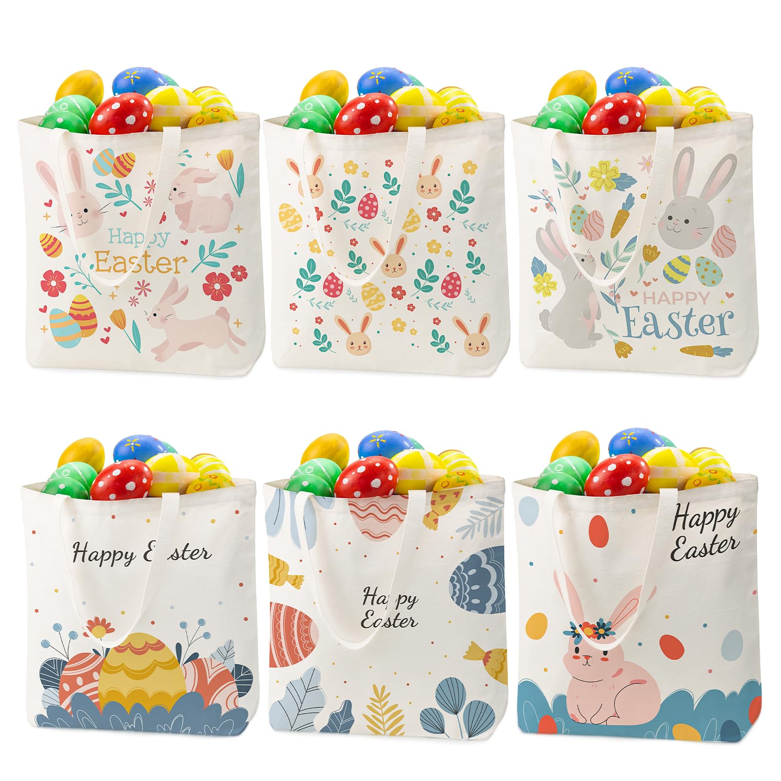 6 Pcs Easter Gift Bags for Kids - Canvas Tote Bags for Egg Hunts & Spring Birthdays-image-72914710-daa0-4975-b00b-96a1d7182797-61577