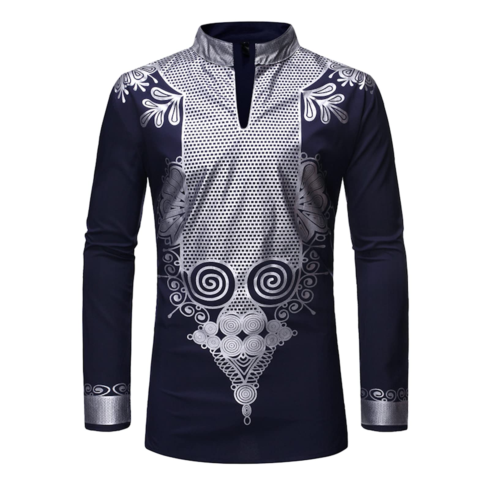 Men's Dashiki Shirt Long Sleeve - Navy M-image-db1d70bb-6351-4bb3-b137-35c1de6e6bfa-101312