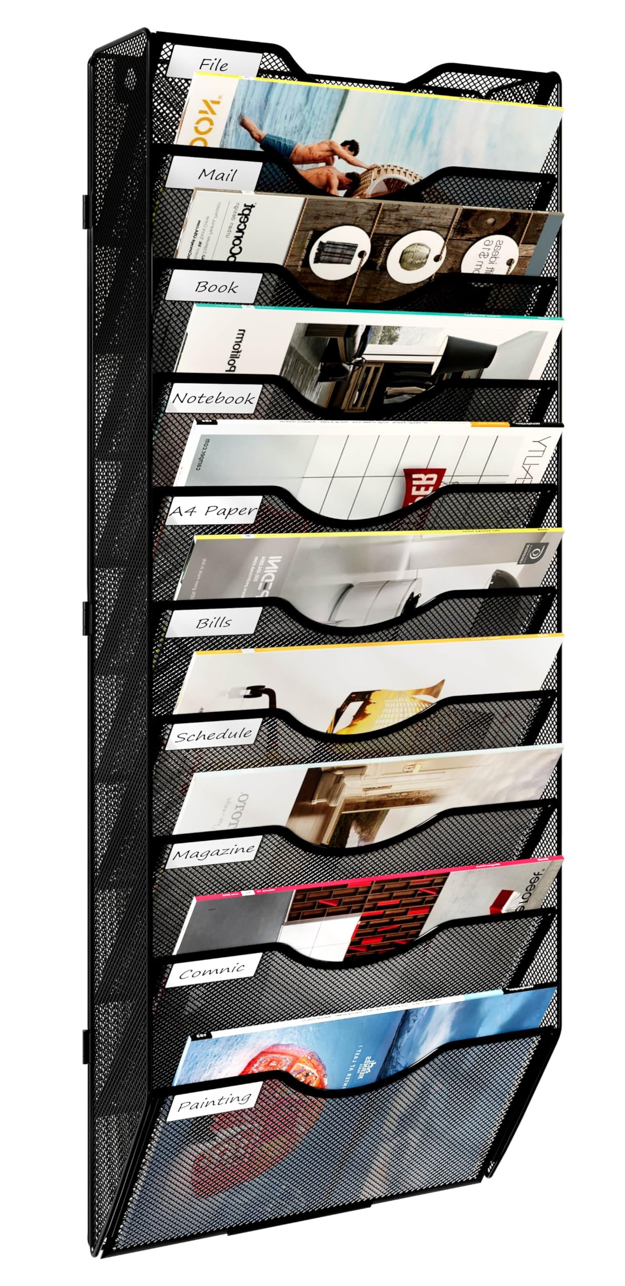 10-Pocket Wall File Organiser Rack - Black 10 Tier-image-a7faff03-a956-45dc-a14a-1ae8f67a4234-114271
