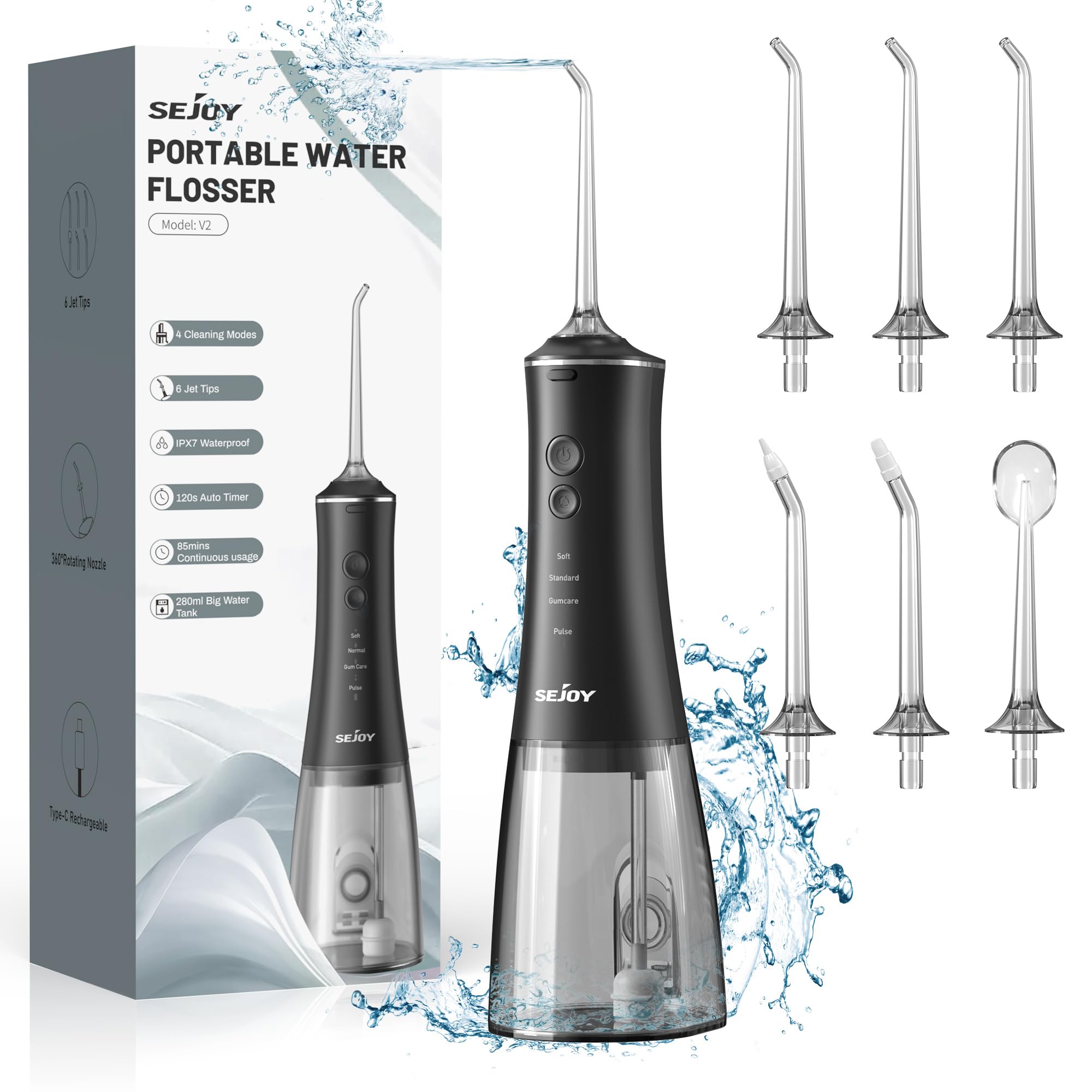Cordless Water Flosser 280ml Rechargeable - Black V2-image-73a2f37a-788b-44e6-8608-752ed1a53f1b-116704