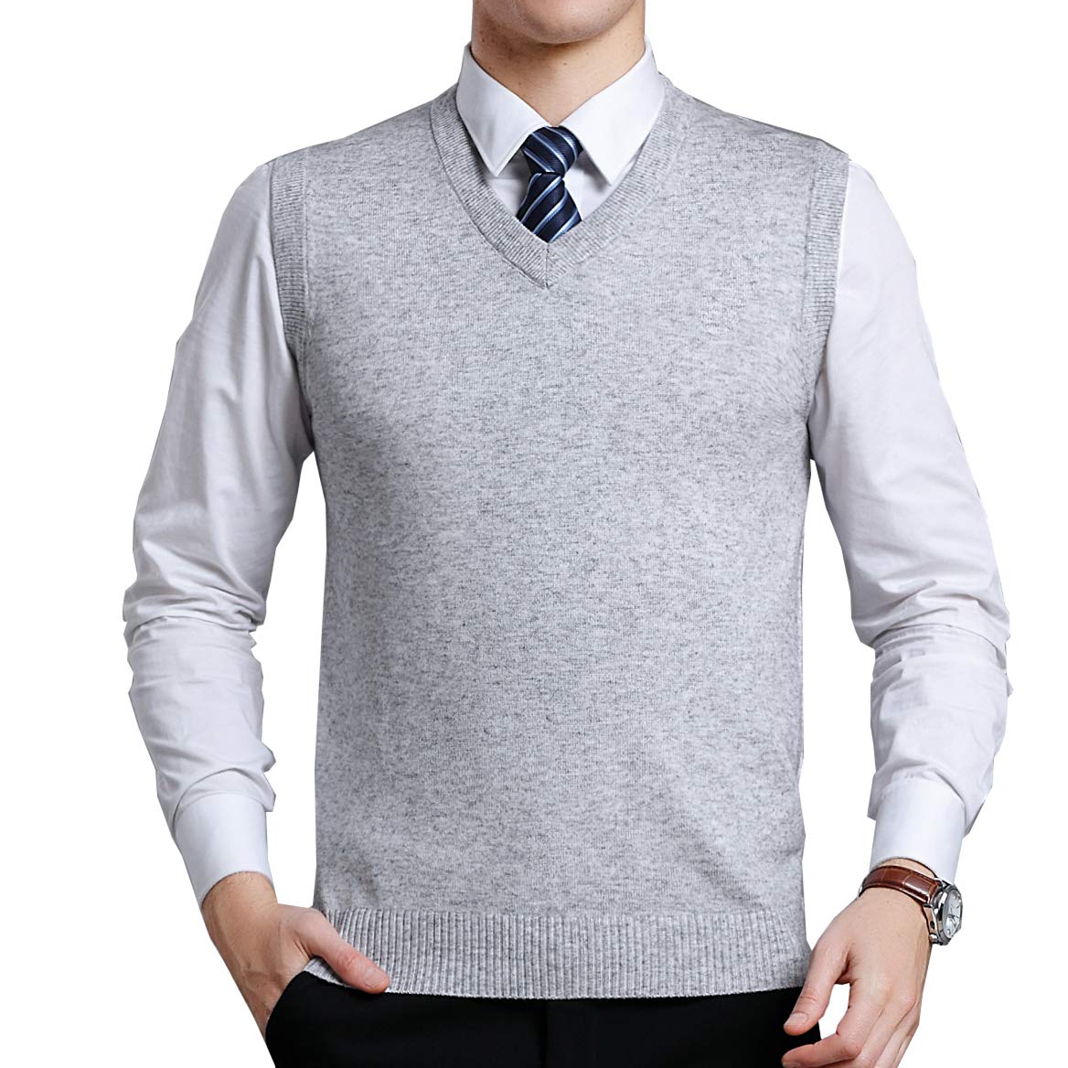 Men's V-Neck Knitted Jumper Vest - Light Grey S-image-757bc54c-9470-4065-83f9-ce1d467149d1-111052