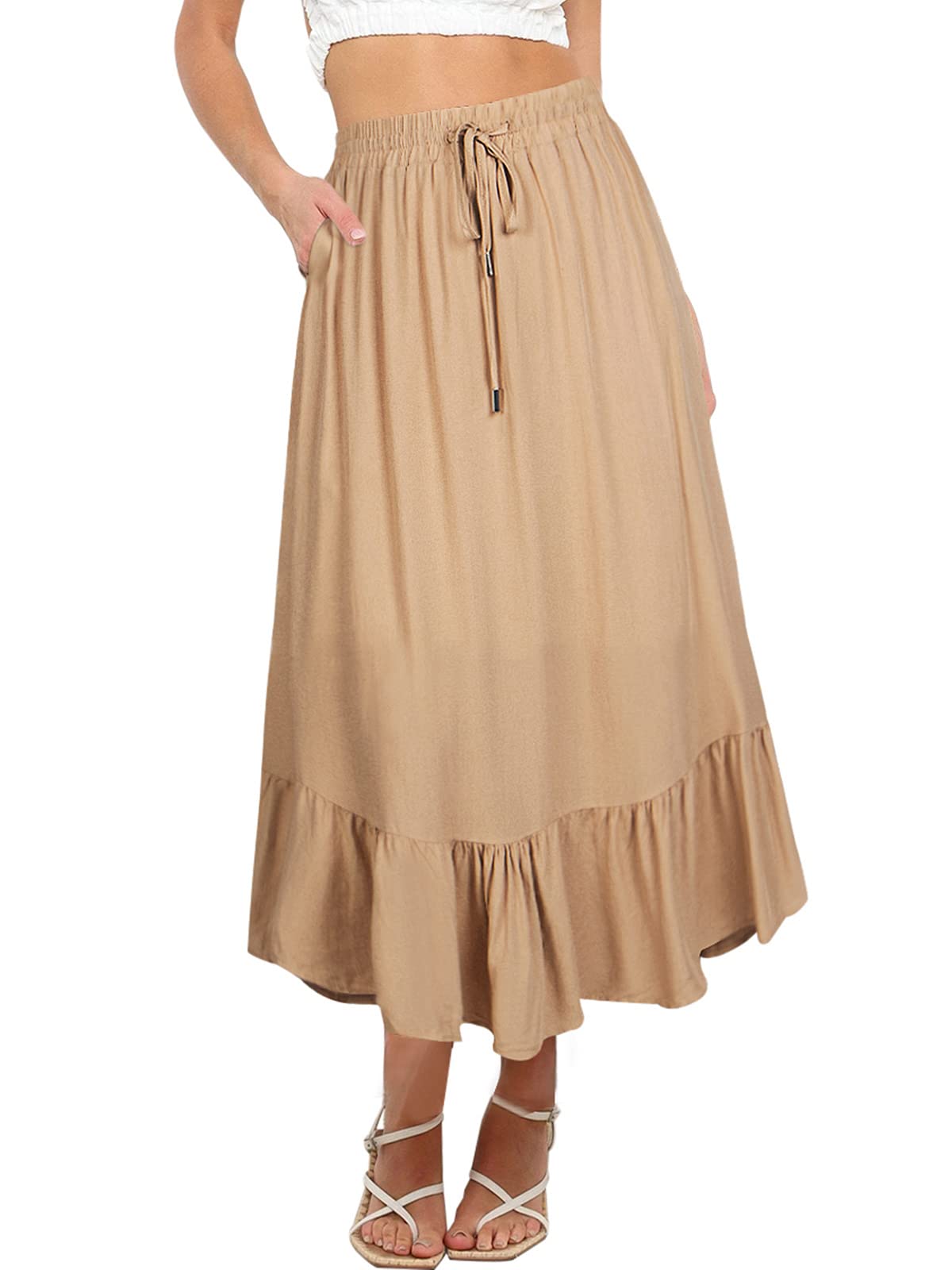 Women's High Waist Maxi Skirt - Khaki S-image-3bfab541-658b-4850-8a27-efeb9240adbe-92498