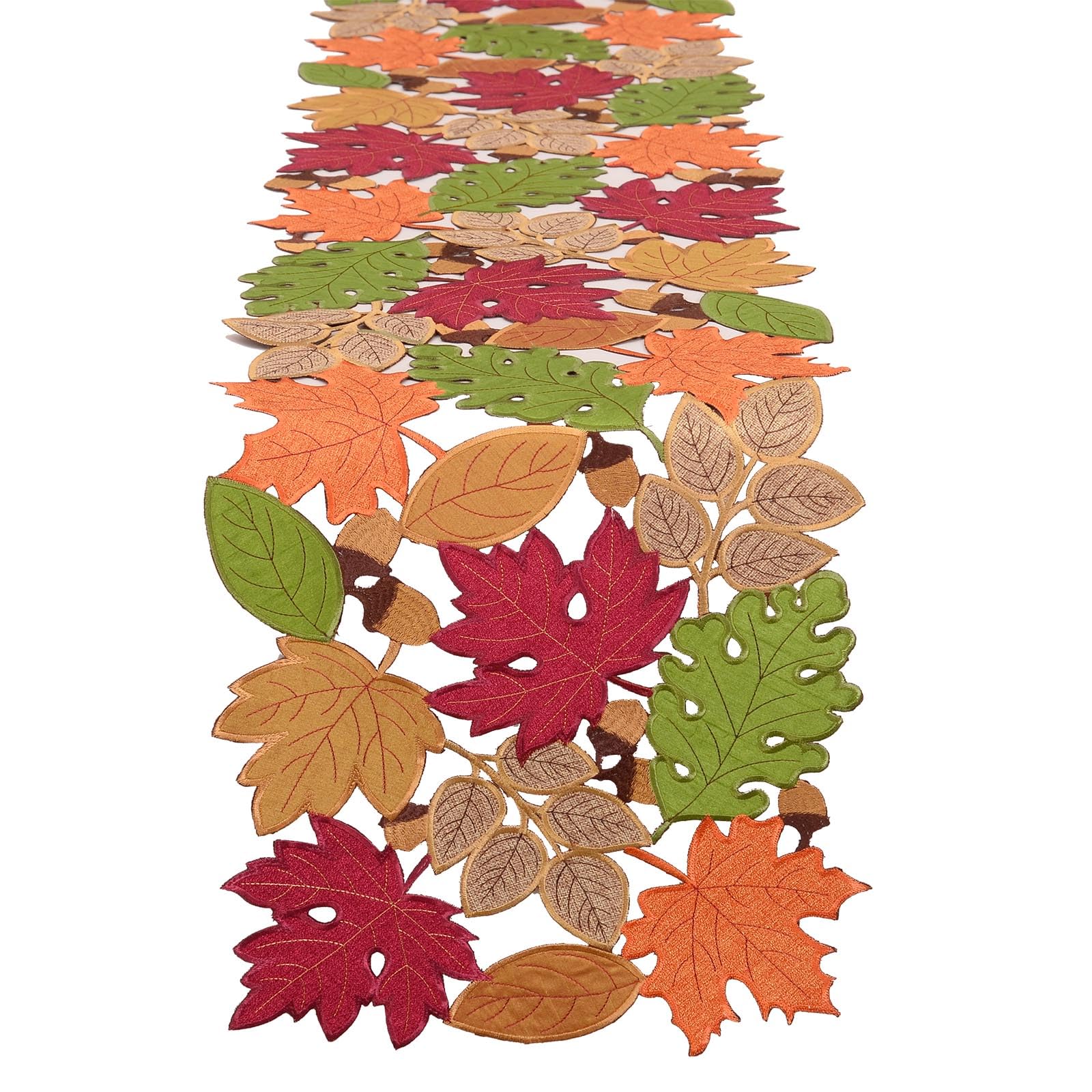 Embroidered Autumn Leaves Table Runner - 14x108 Inches for Thanksgiving Décor