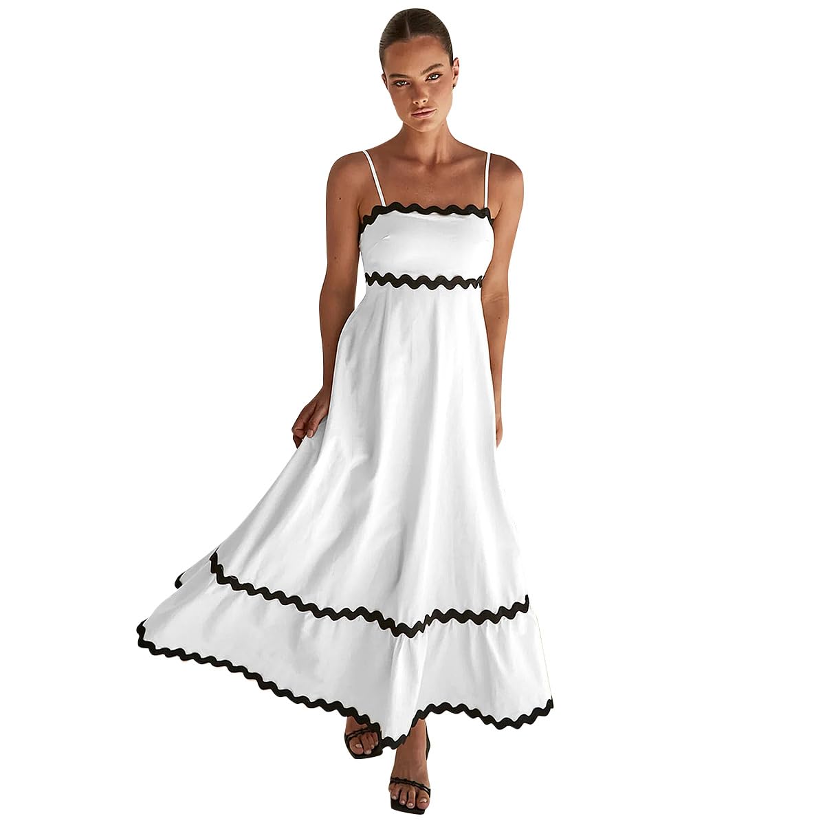 Women's Boho Midi Dress - White+Black XL-image-0e665fed-e70c-48f9-8cb3-7719a5c1960e-109011