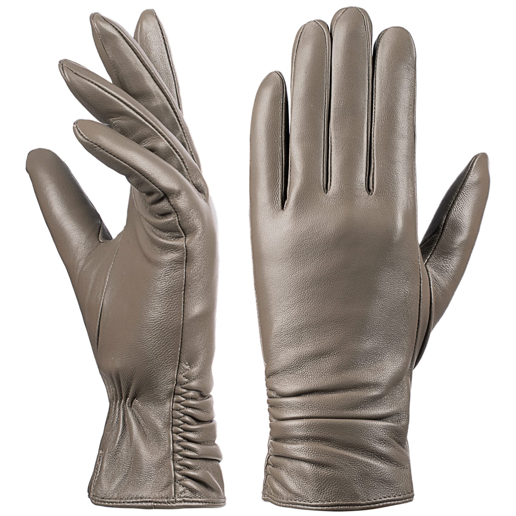 Women's Leather Touchscreen Gloves - Beige S-image-3e90d133-1262-4509-8763-4bec91974265-111689