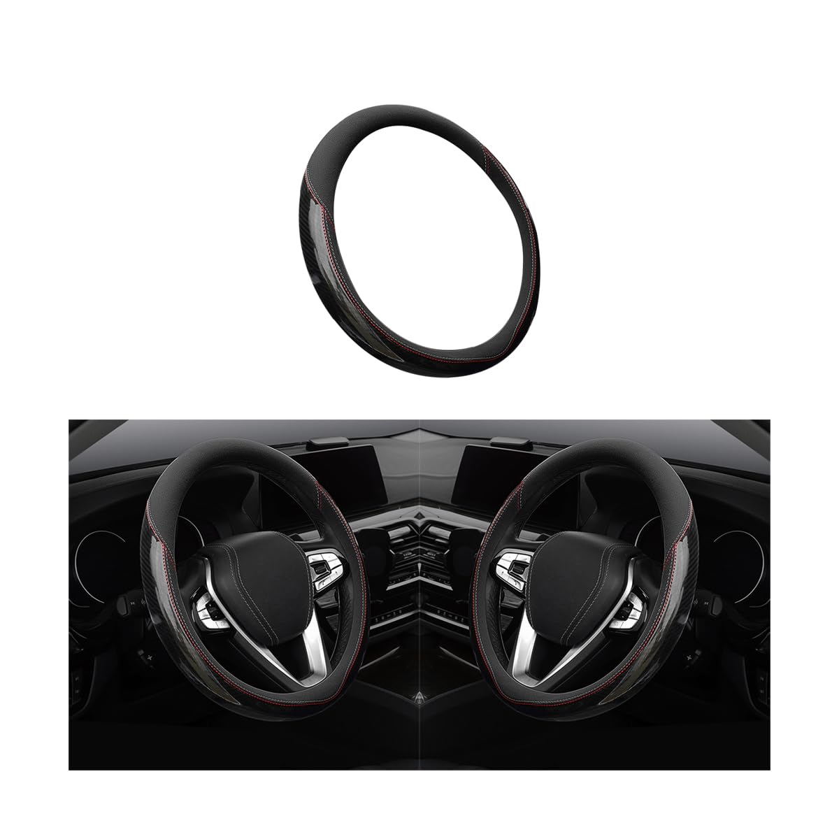 Carbon Fibre Car Steering Wheel Cover - 38cm Red-image-e0d9c650-c383-4cde-92e6-4b9c64b47a47-84957