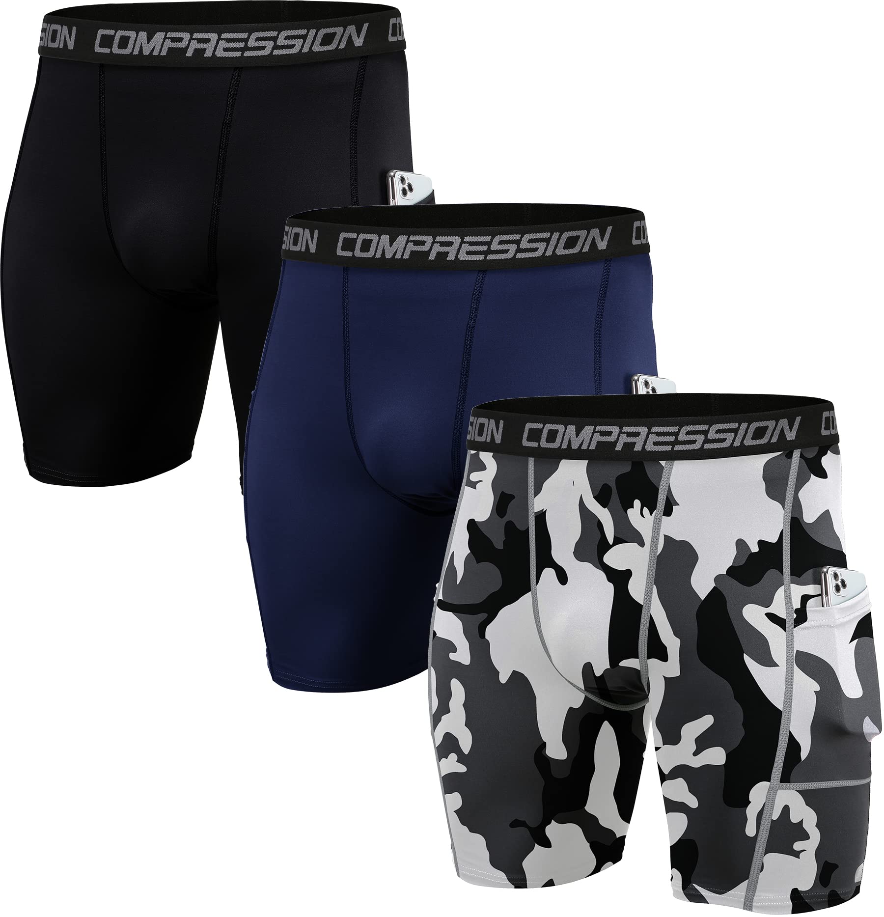 Men's Compression Shorts 3 Pack - Black/Navy/Camo White L-image-9c2e7610-7212-4d9a-99e0-b1f5656c8686-111158