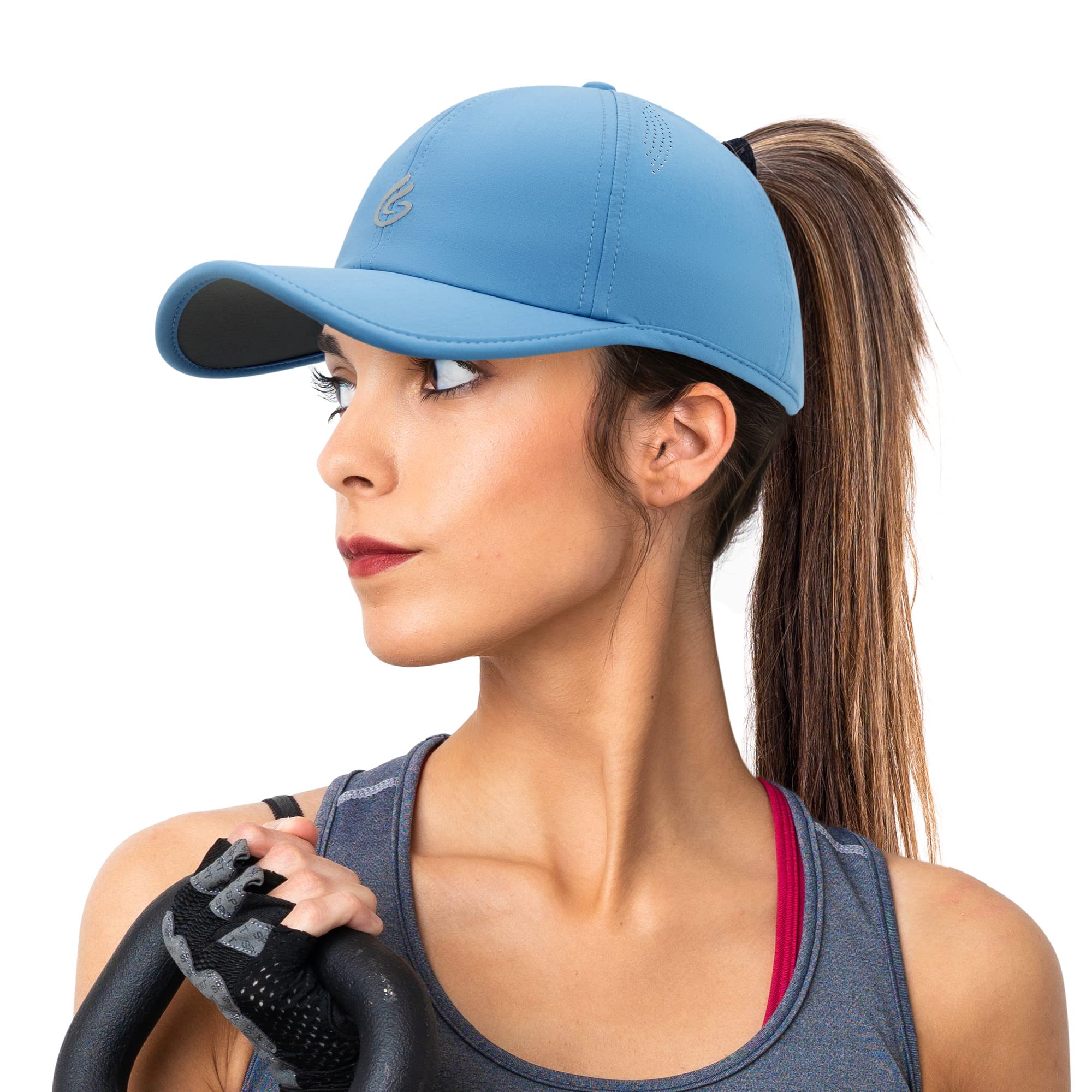 Women's Lake Blue Running Hat with Ponytail Hole - Quick Dry, UPF50+-image-a7fd1418-48ea-4f69-899d-b92289c73176-54818