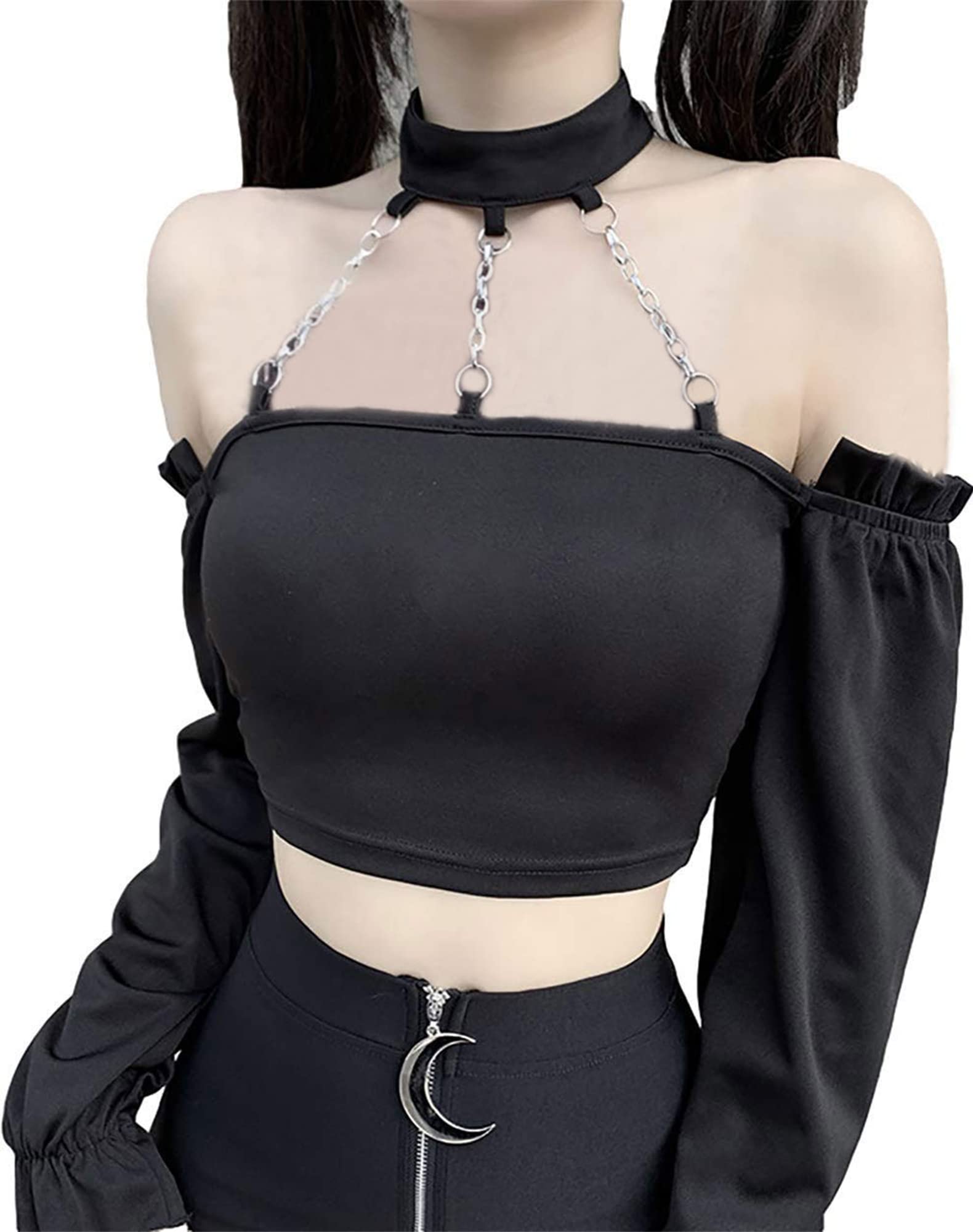Womens Gothic Crop Tops with Chain Punk Grunge Off XKBHYD Sexy-image-8ed6721d-26f1-45d2-a9f4-6fc4513c4de0-48821