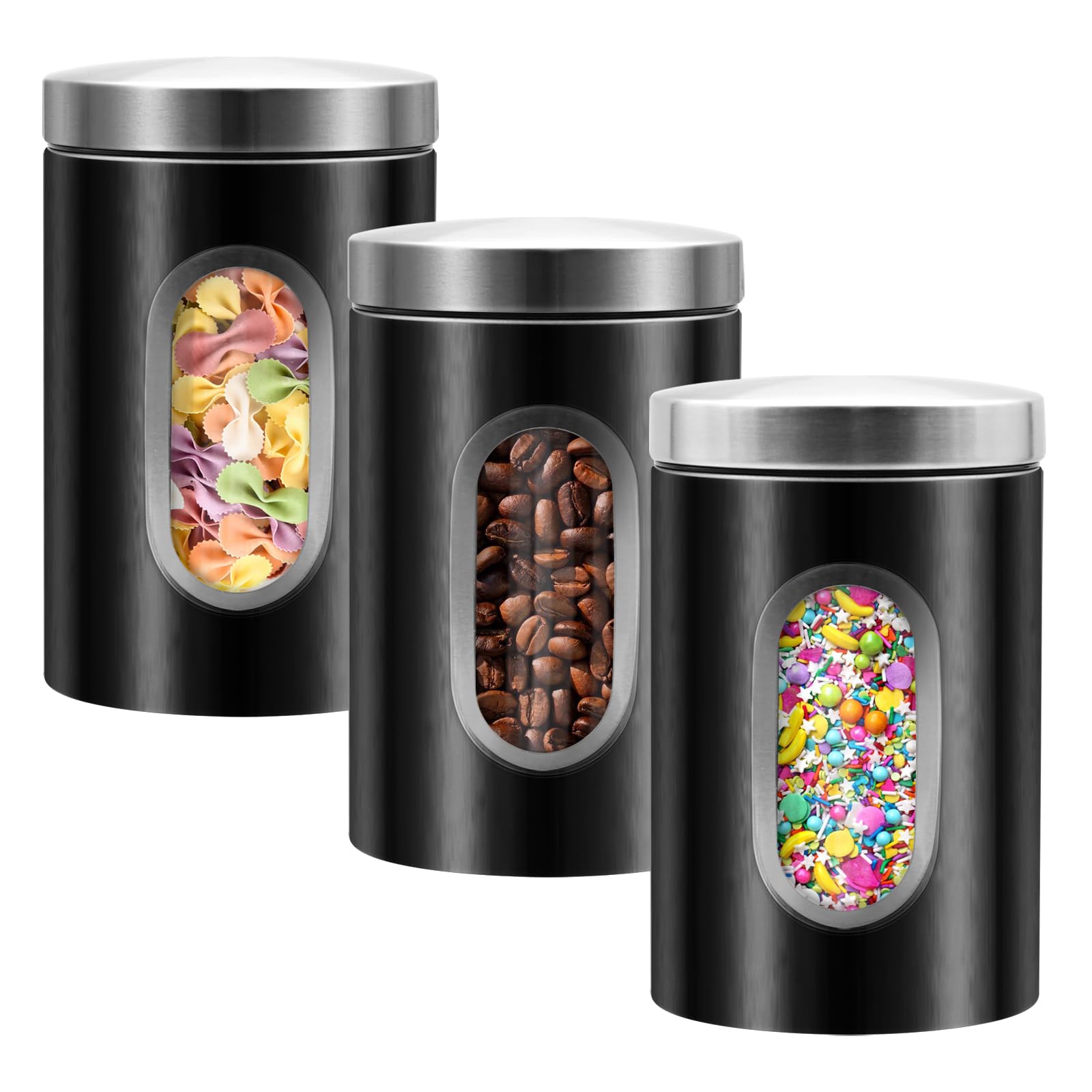 3 Piece Kitchen Canister Set Airtight Jars - Black CoffeeJar-image-3b3b8c56-dad2-4a22-965b-bda25fa14df0-101962