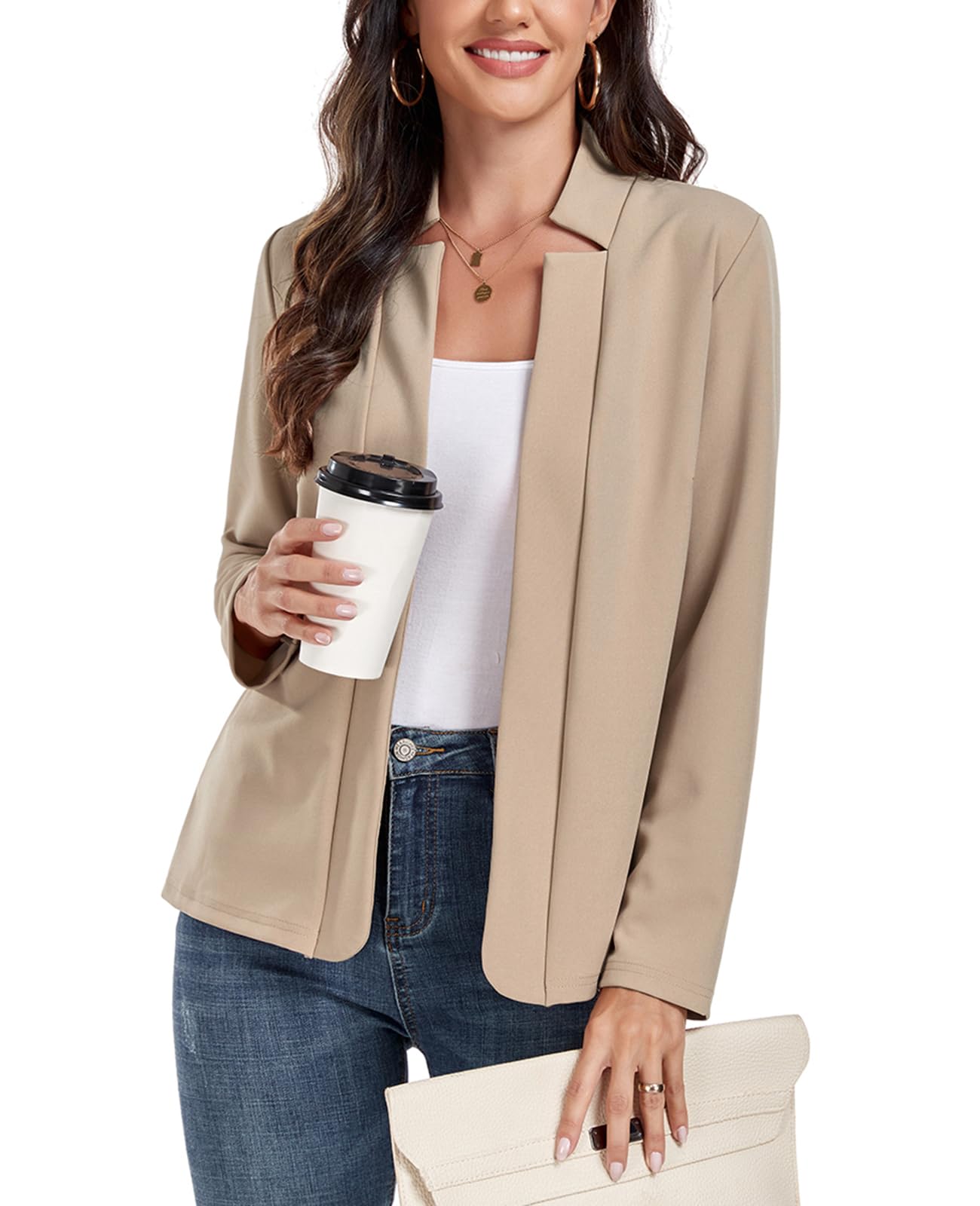 Women's Casual Blazer with Pockets - Khaki L-image-82311ef8-7402-4a84-bdaa-c753c43ee240-101866