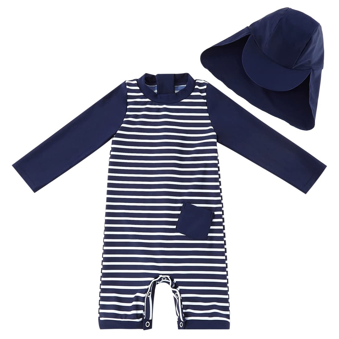 Infant Boys Swimsuit UPF 50+ with Hat - Blue Striped 6-9 Months-image-241ac0cc-40db-4628-94bf-4aa1df1faa7b-98607