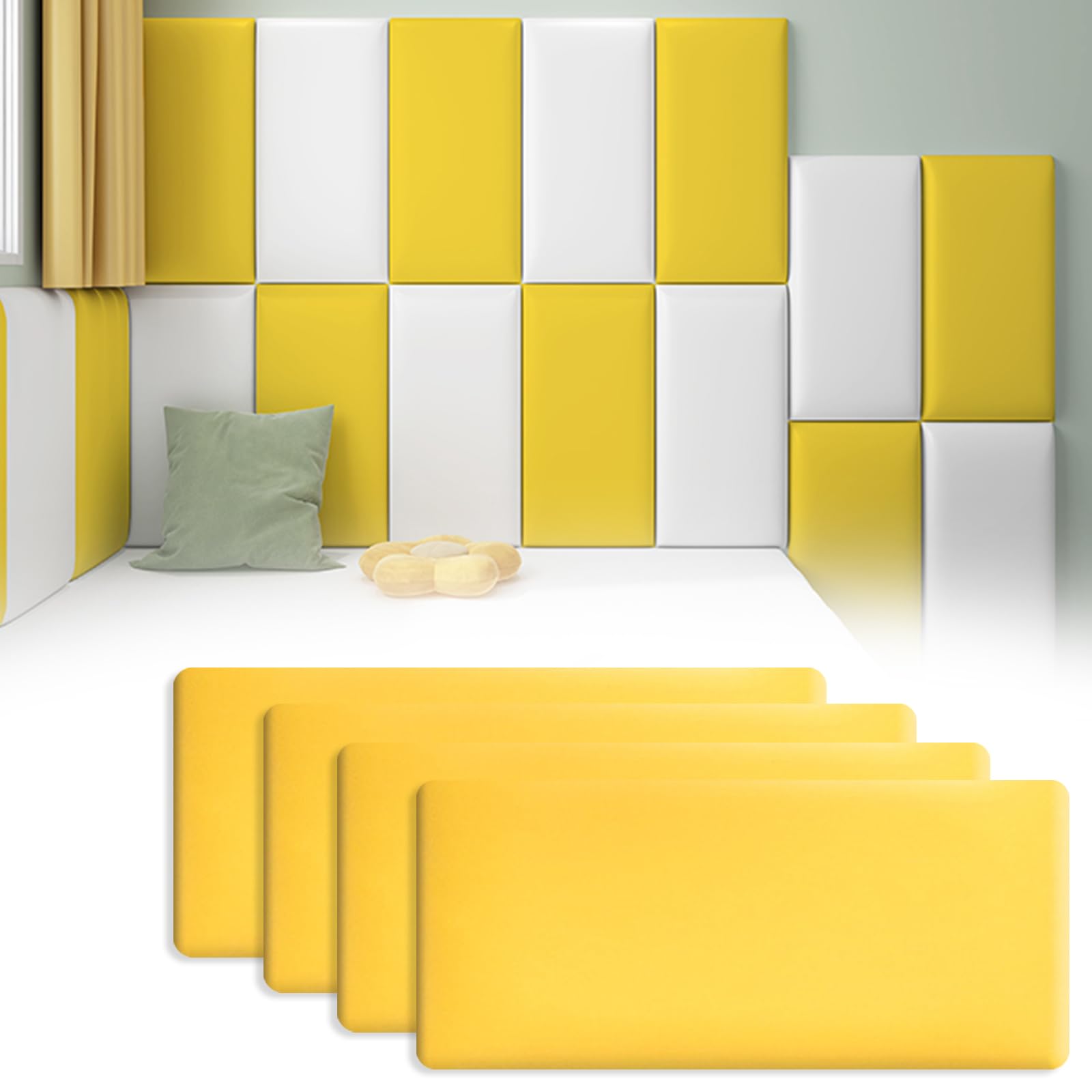 Wall Cushion Padding 4 Pcs - Yellow 40x20cm-image-d6a5aa72-1446-432f-ad43-3ec38f114ddb-114196