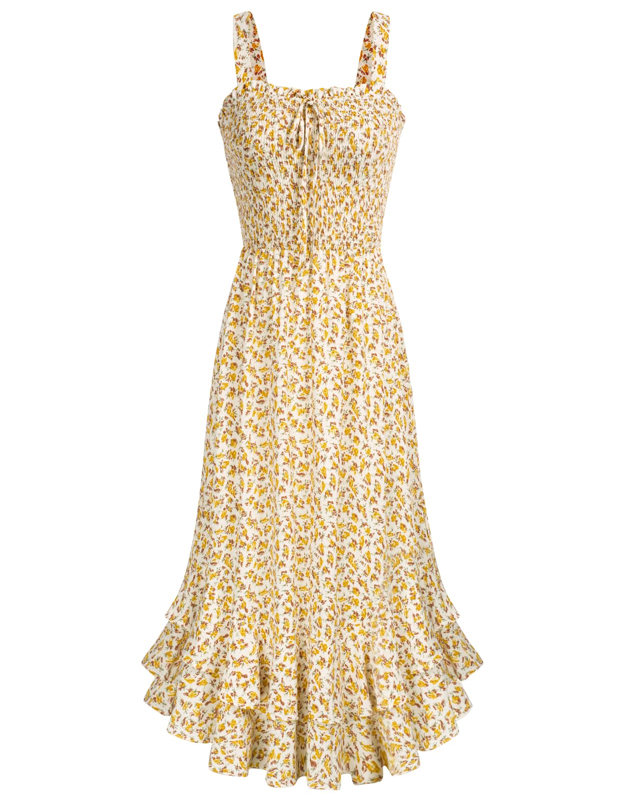 GRACE KARIN Women Summer Casual Floral Maxi Dresses Smocked Strappy A Lin