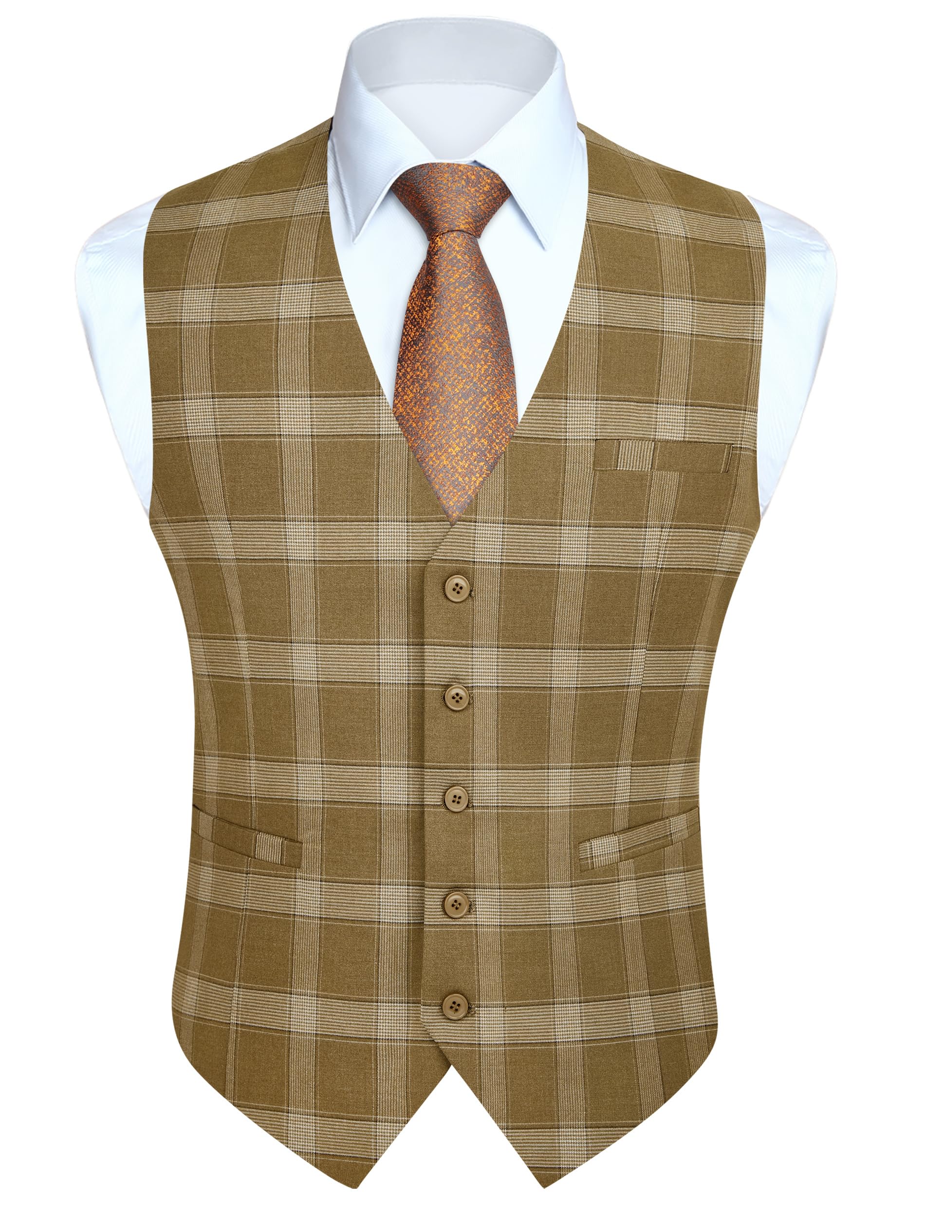 Men's Tartan Waistcoat - Yellow/Champagne S-image-5dd6b0fd-9767-47b0-b3d3-ee862c1c58c5-103562