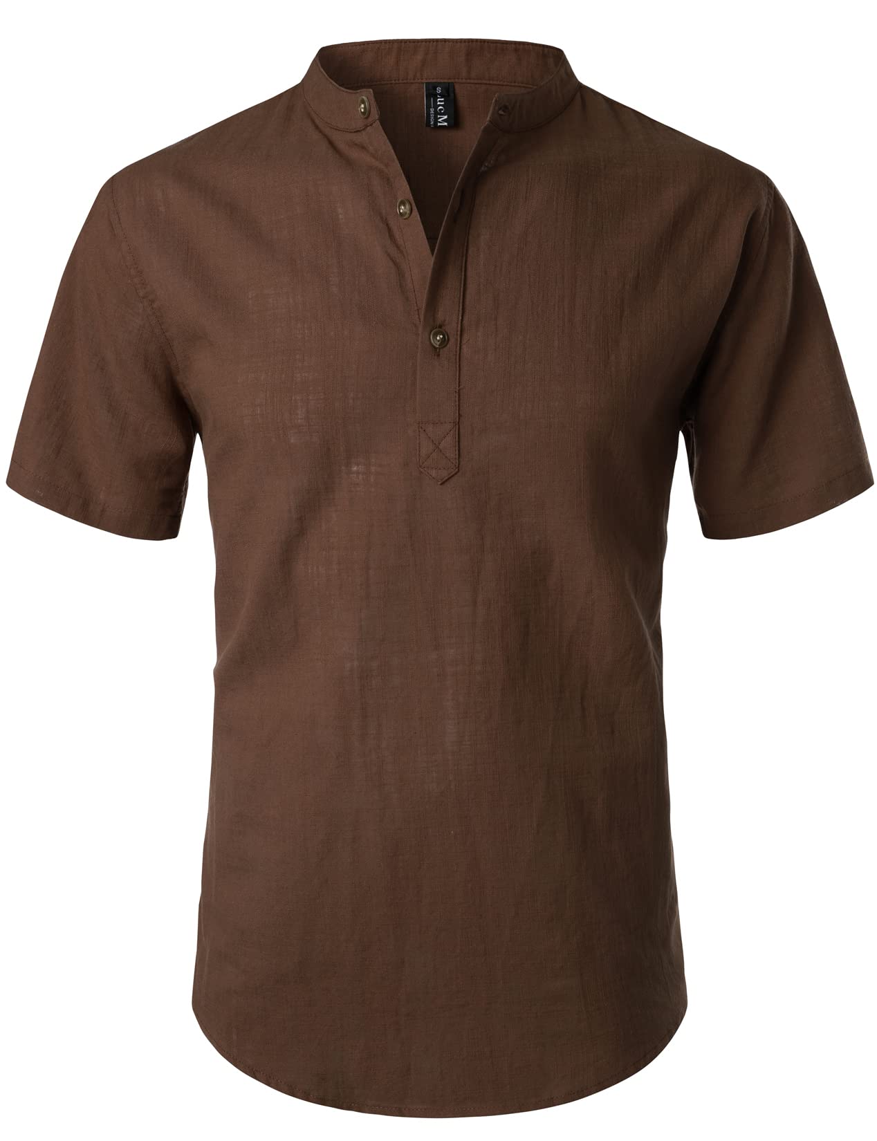 Men's Cotton Linen Henley Shirt - Brown Small-image-e300d466-ad9c-4683-a8fc-f26b4aefa6f1-94392