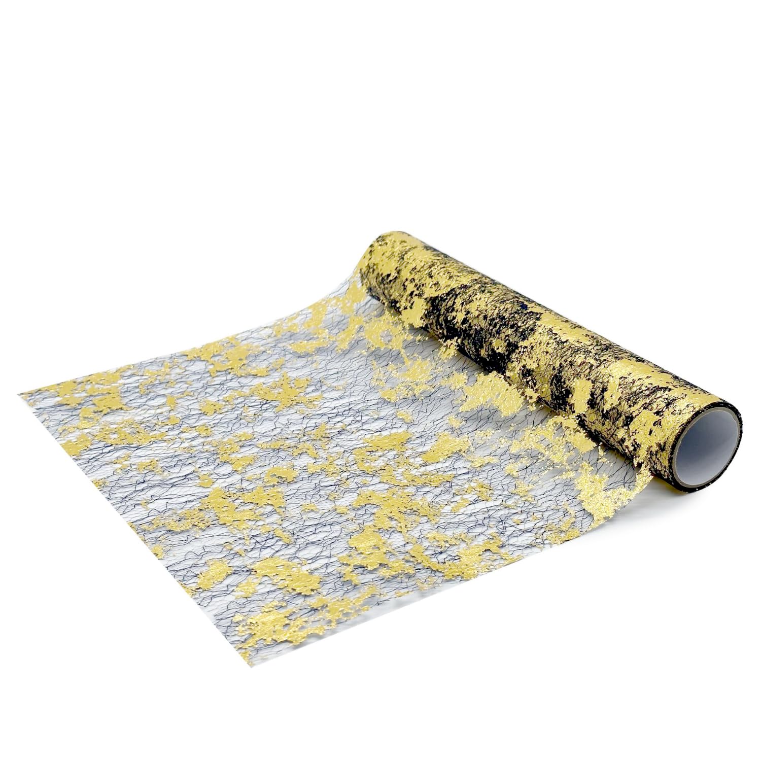 Sparkling Tulle Table Runner 10M Roll - Black Gold 43CM