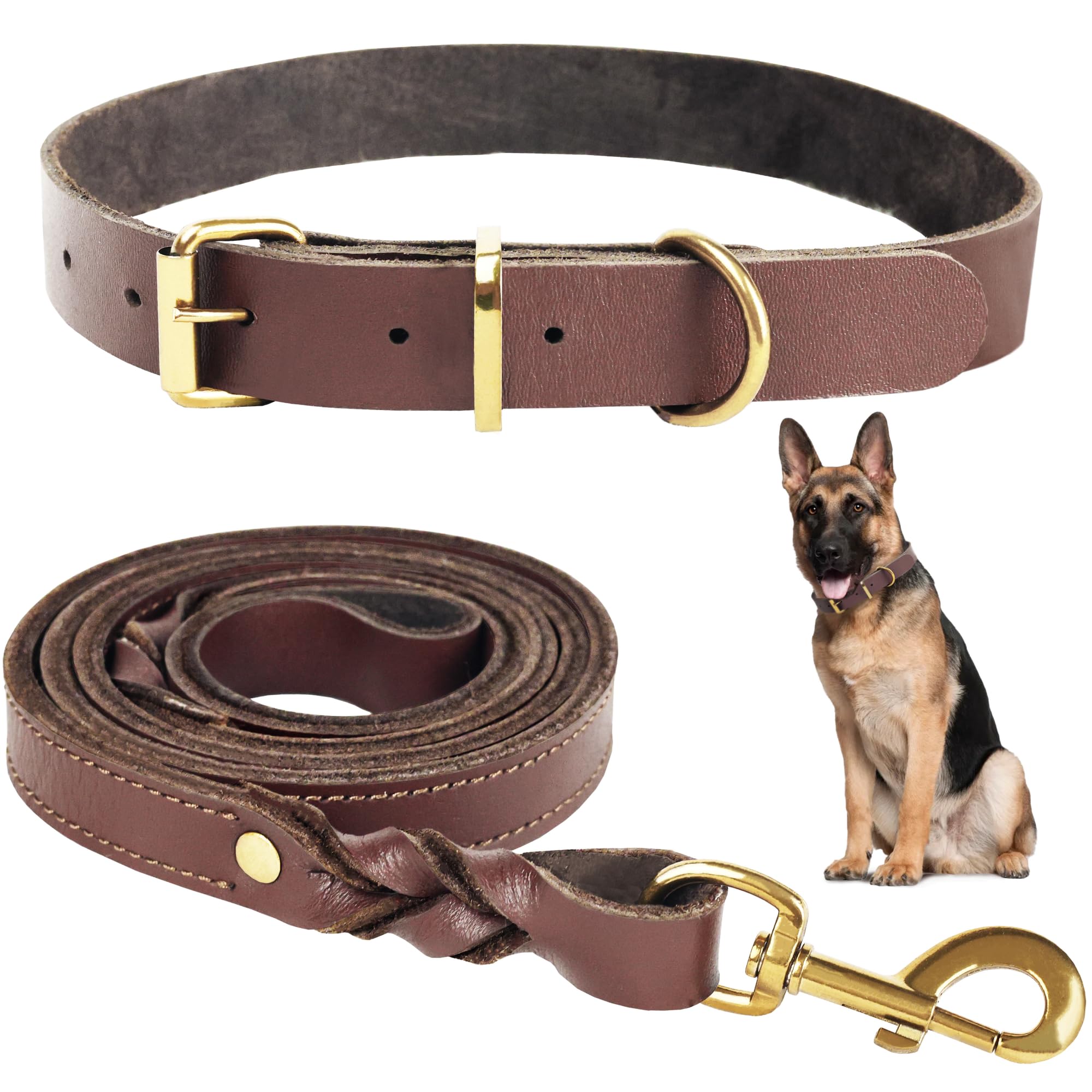 Leather Dog Leash & Collar Set - Brown Large-image-fd662ac1-7383-4905-aaae-d1369fbcfdf6-109783