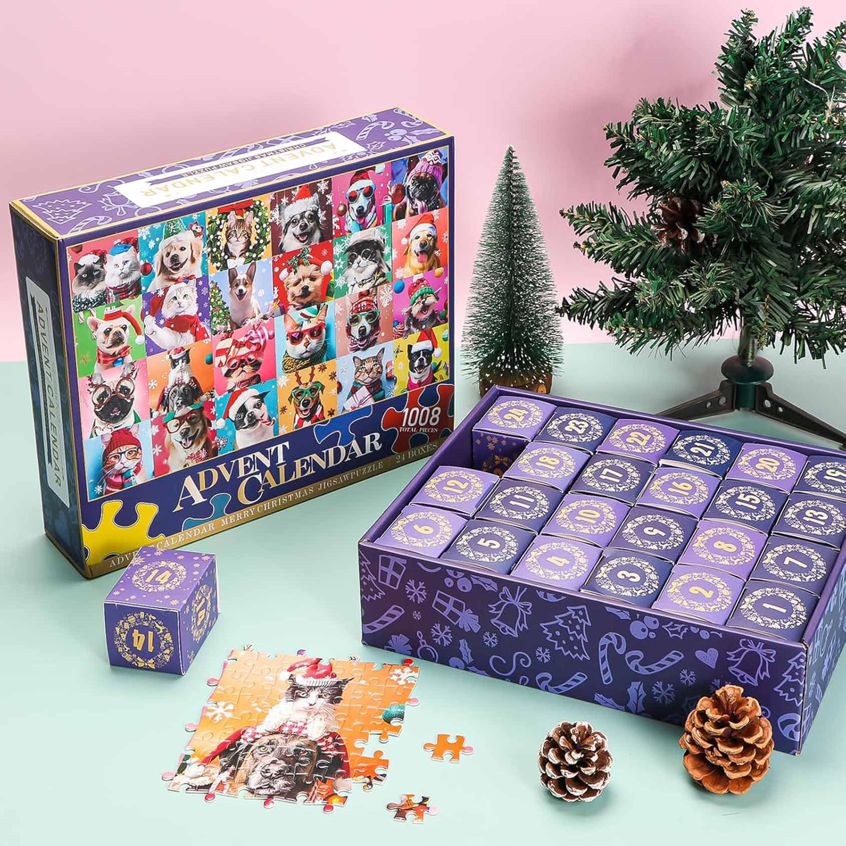Adventskalender Puzzle 2025 Mit Weihnachtshund – 1008 Teile, 24 Boxen Für Täglichen Puzzlespaß