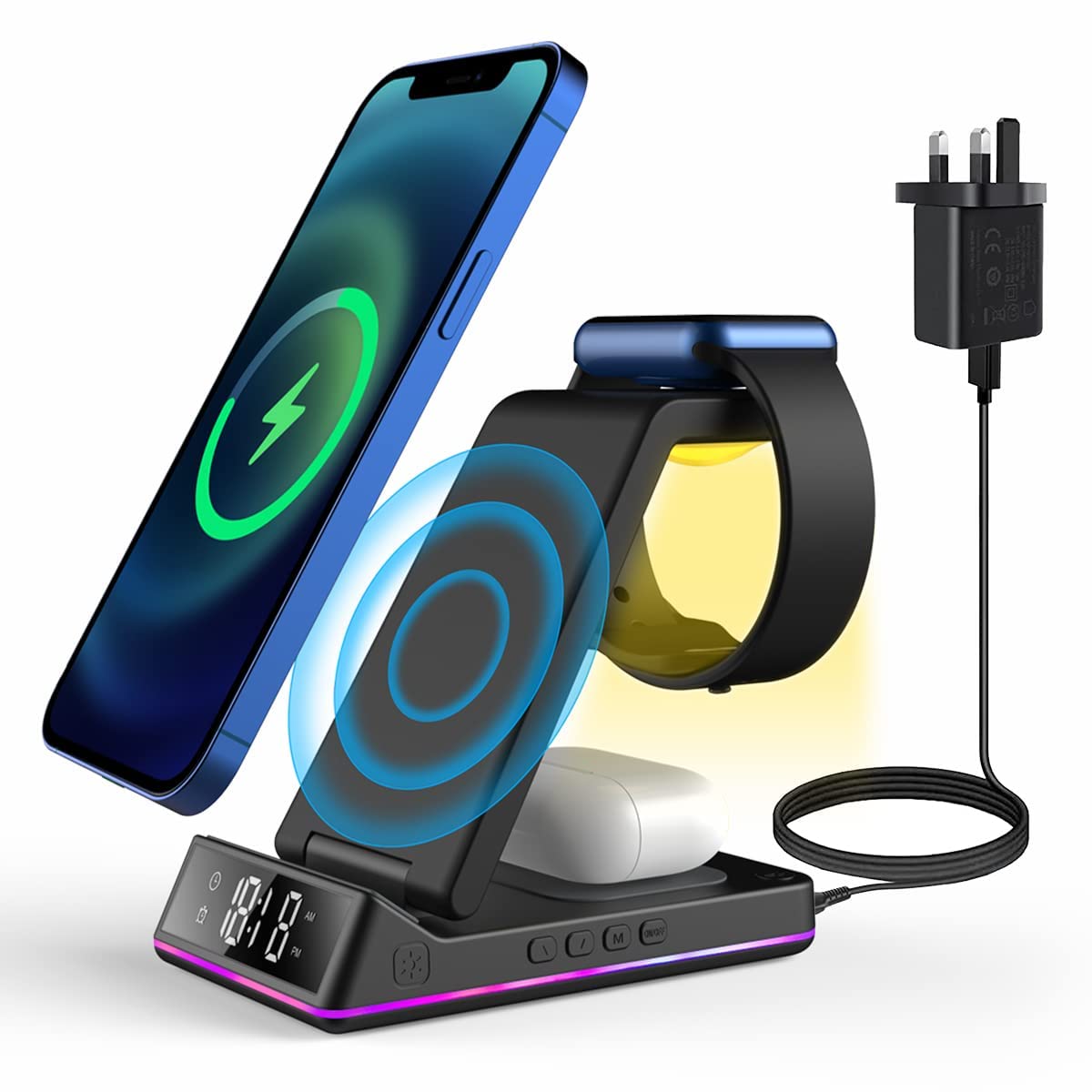 5-in-1 Wireless Charging Station with Alarm Clock - Black Small-image-a2df7e68-7090-457d-b38e-a1375e9b56b2-102207
