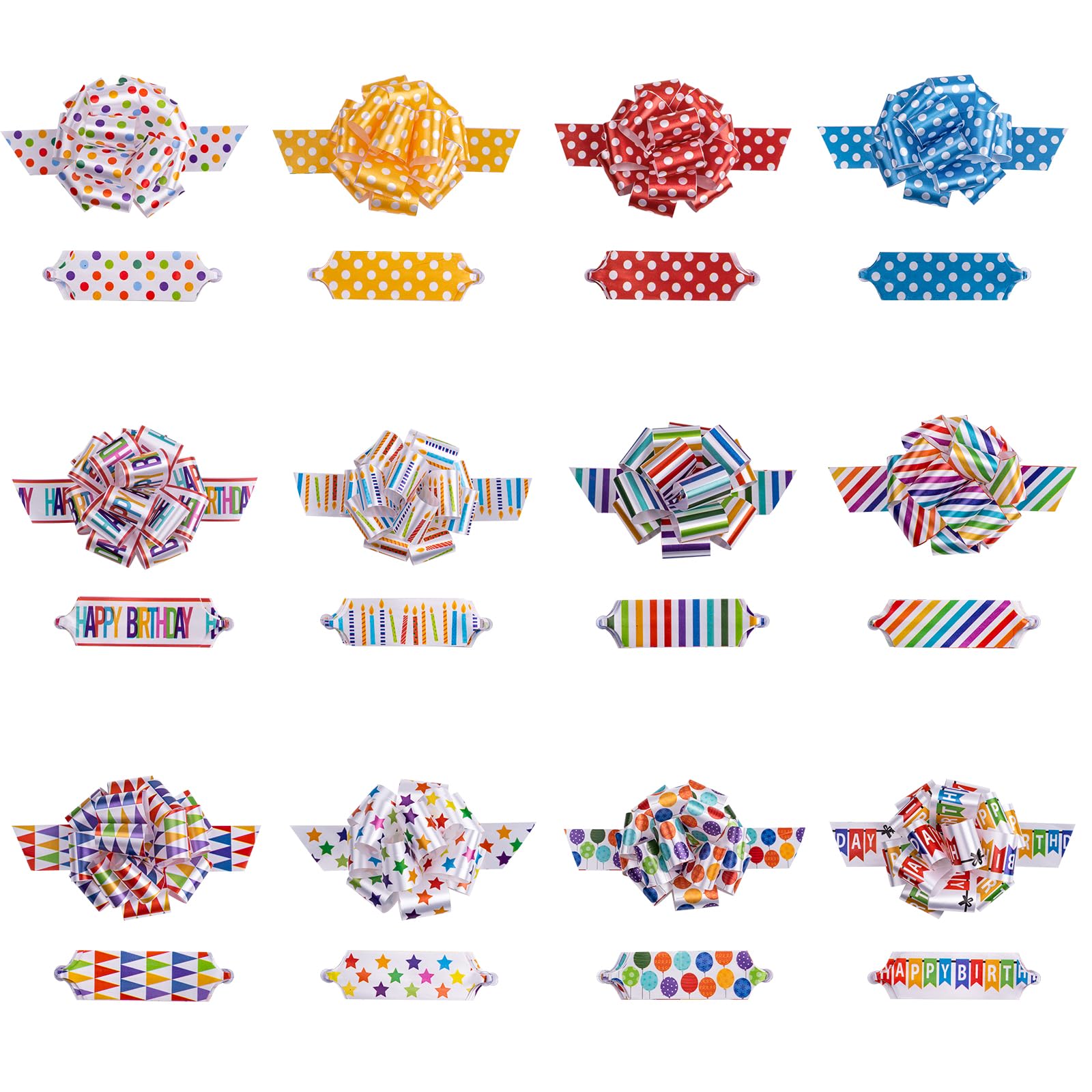 12 RUSPEPA Multicolour Birthday Gift Pull Bows, 12.7cm Wide, Eye-Catching Balloon & Candle Designs-image-f2f2d39d-51f6-477b-975c-43636f19daa6-67932
