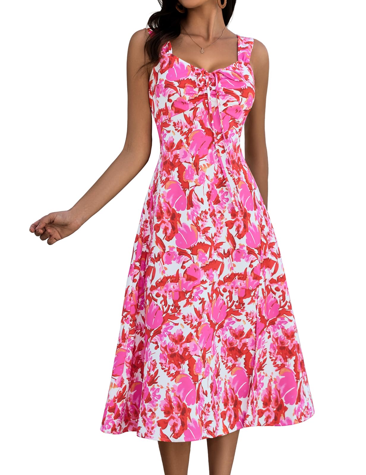 Women's Floral Midi Dress - Red Pink Flower M-image-fcfb3f10-1b9f-40df-bb85-46e8d4074705-105601