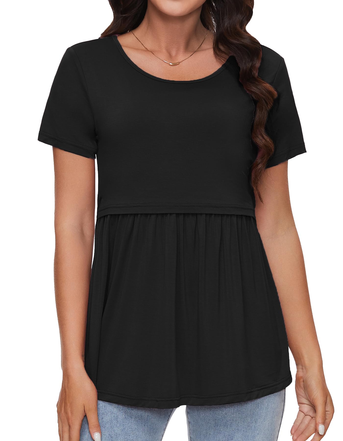 Floaty Maternity Tops for Pregnancy, Short Sleeve Nursing T-Shirts, Summer Breastfeeding Shirts, Black, Medium-image-c30dd9b4-c94f-4a3b-a365-5f38e7455cf4-68643