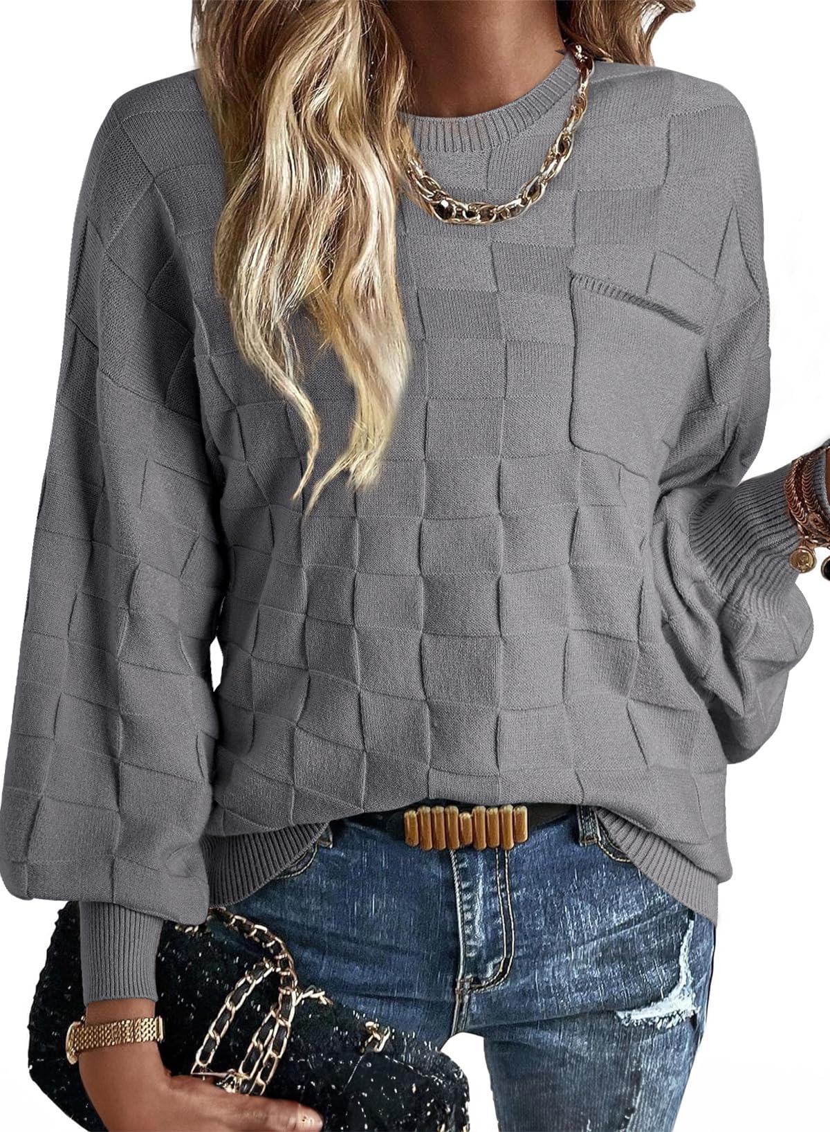 Ladies Knitted Jumper - Grey-image-5fc5ee73-8d3b-4006-ade4-aaef534cc753-85999