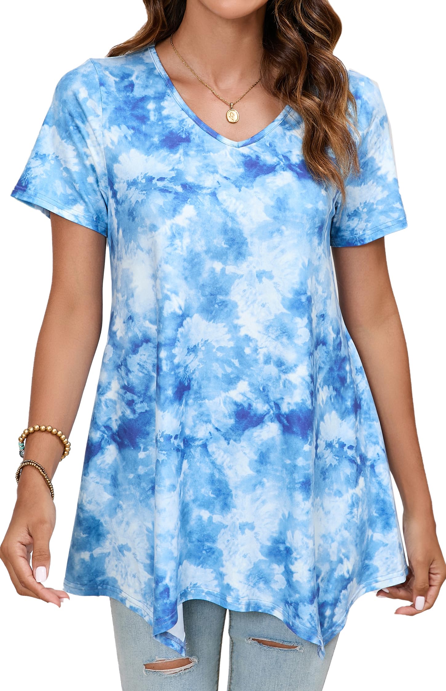 Women's V Neck Tunic Top - Light Blue S-image-f925b7e1-117a-4221-8784-ad4d3790b007-104213