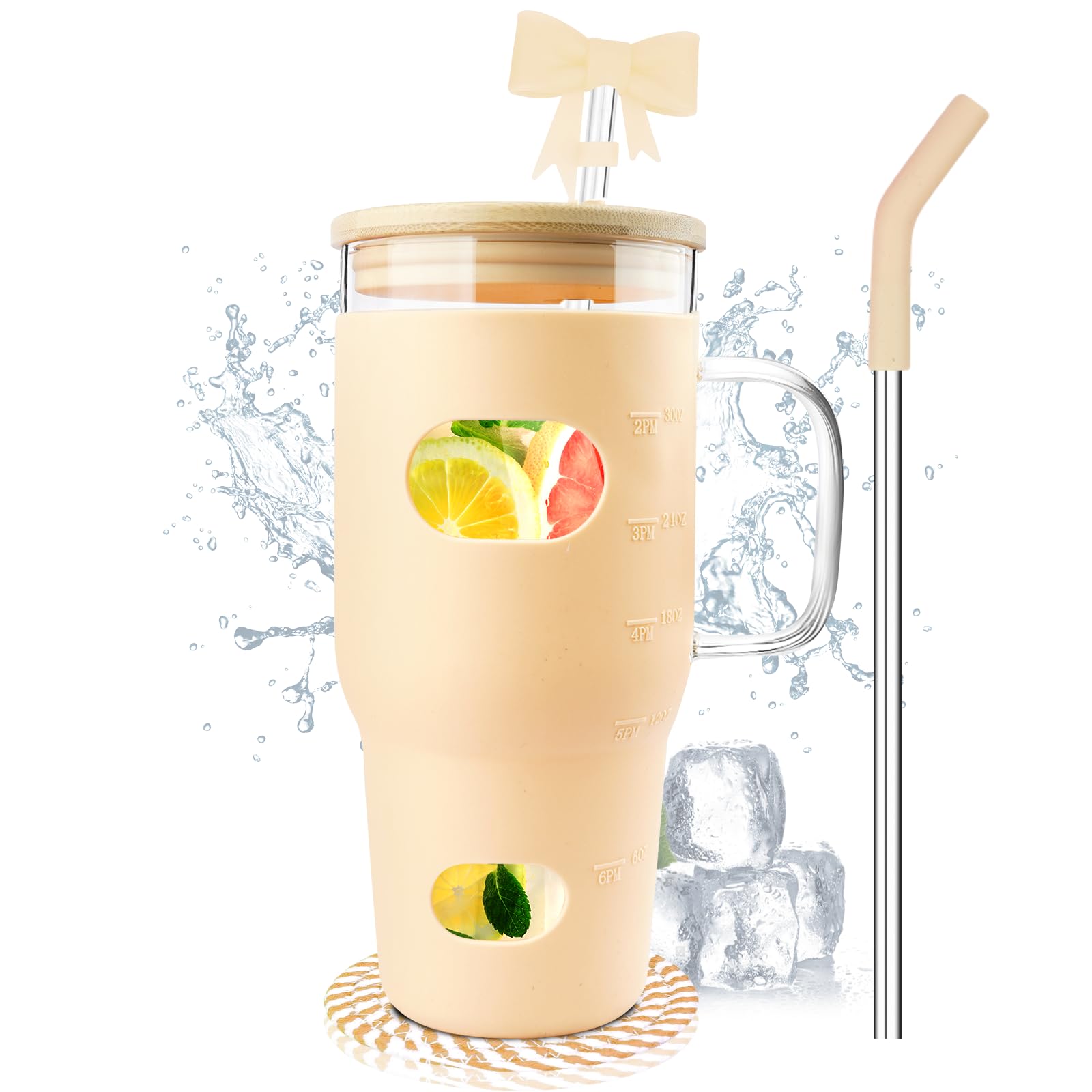 Glass Tumbler with Lid & Straw - 950ml Off White-image-ddc1f081-c9d4-465d-a148-23f80f58c747-4392