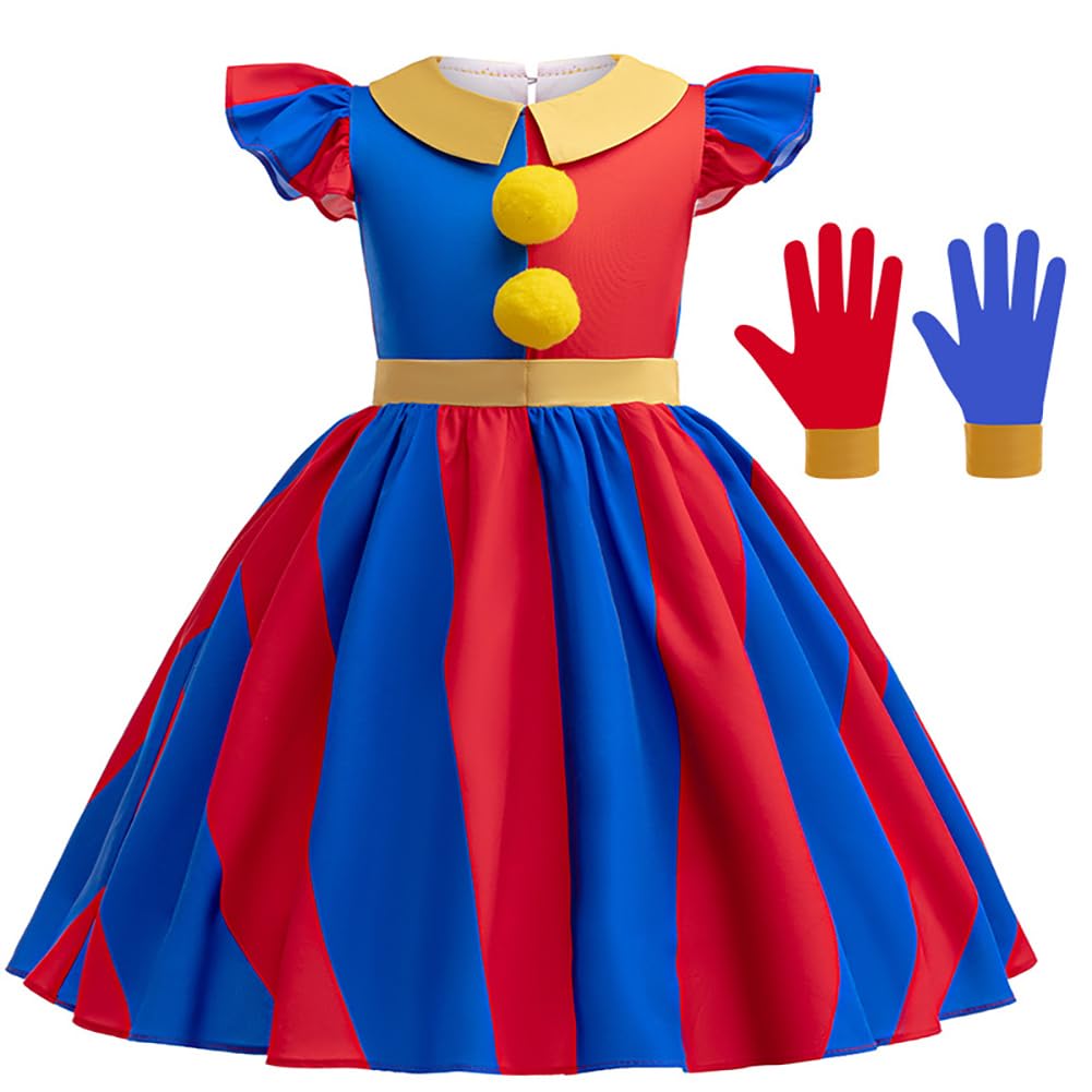 Girls Clown Fancy Dress Costume - Red 5-6 Years