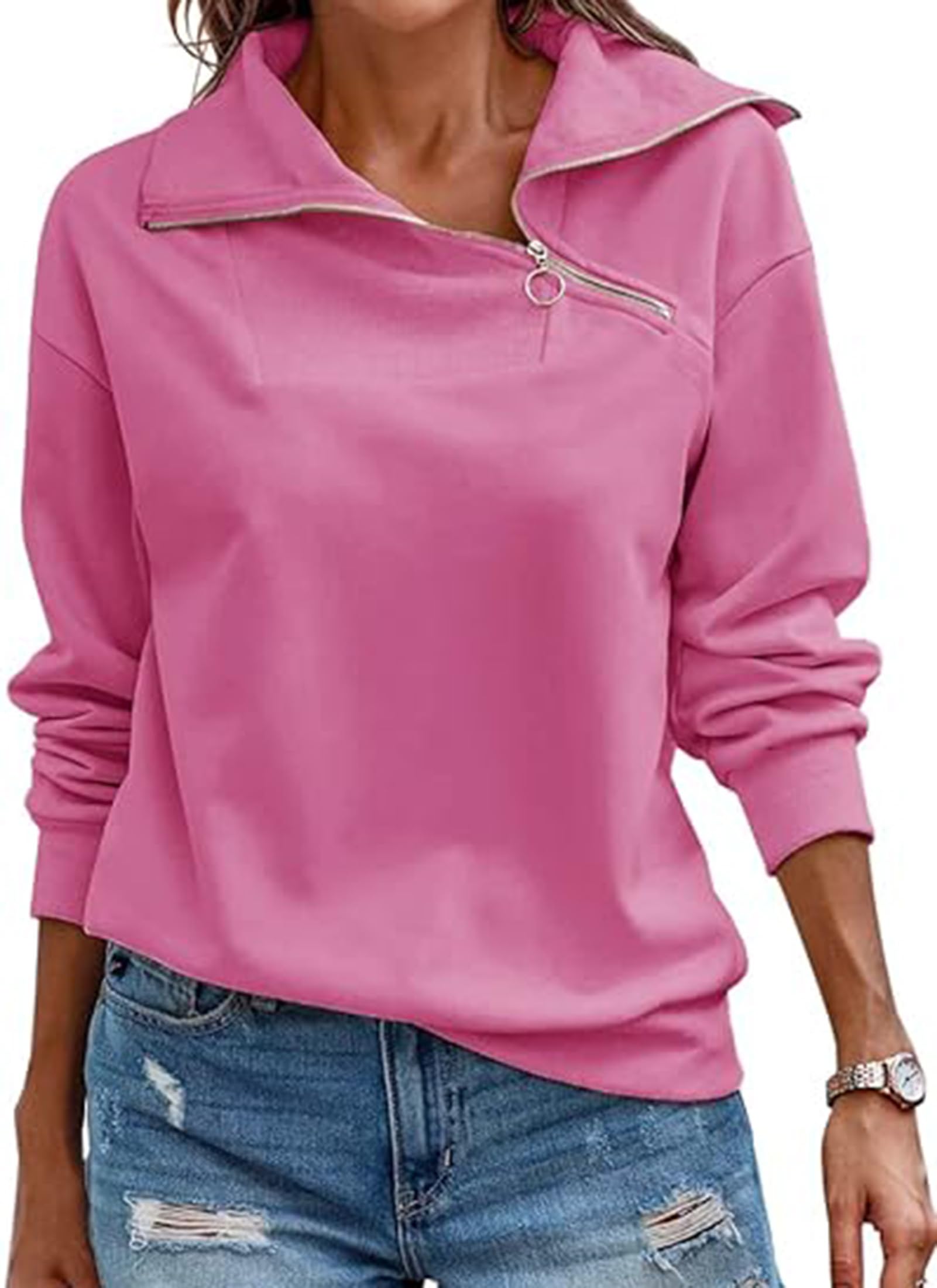 Women's Half Zip Hoodie - Hot Pink M-image-7be089dd-90e8-4d5a-9baf-ea5798e8426d-91919