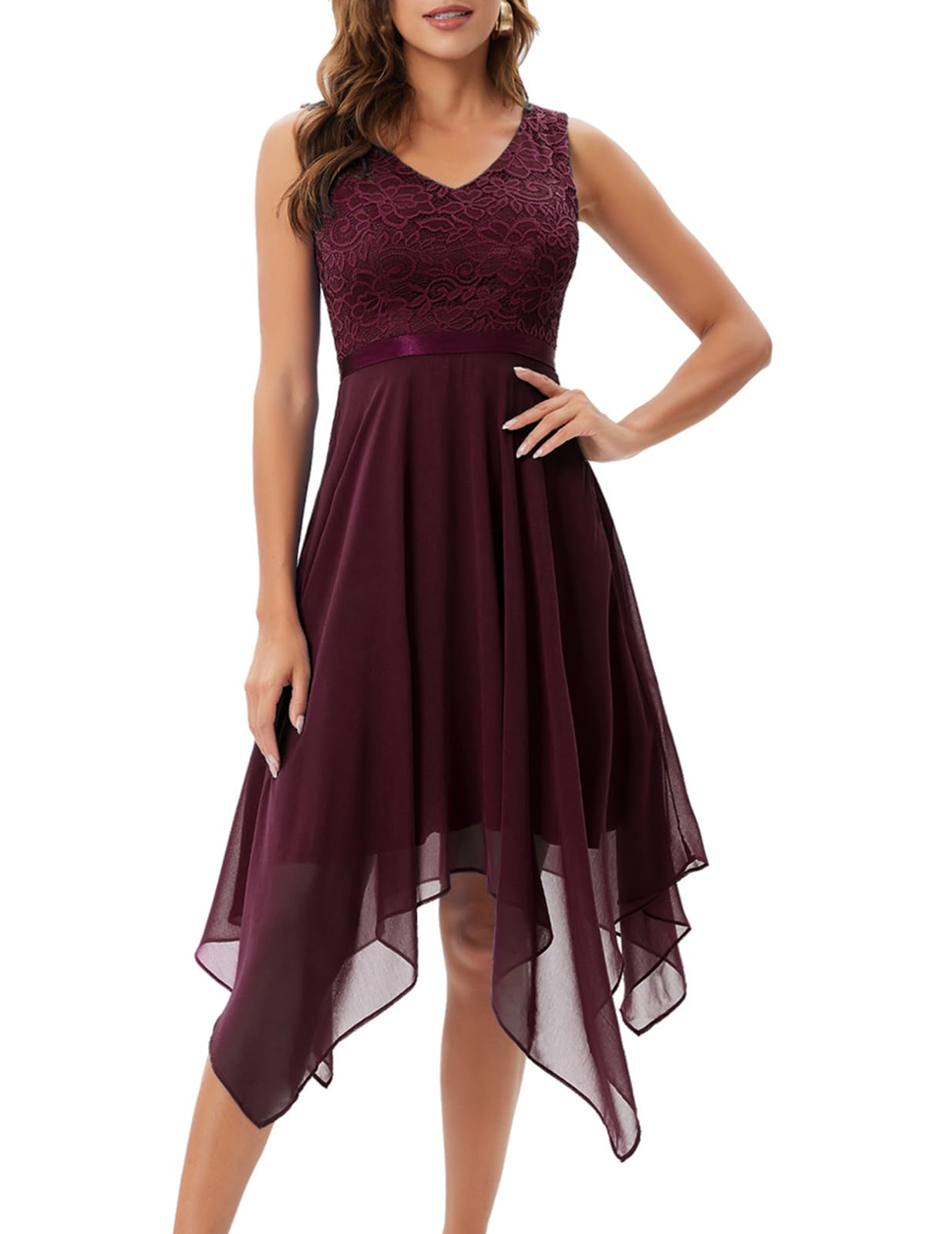 Women's Lace Chiffon Party Dress - Burgundy XL-image-2c77233c-4a23-4c95-adfe-7b70bce3794a-90917