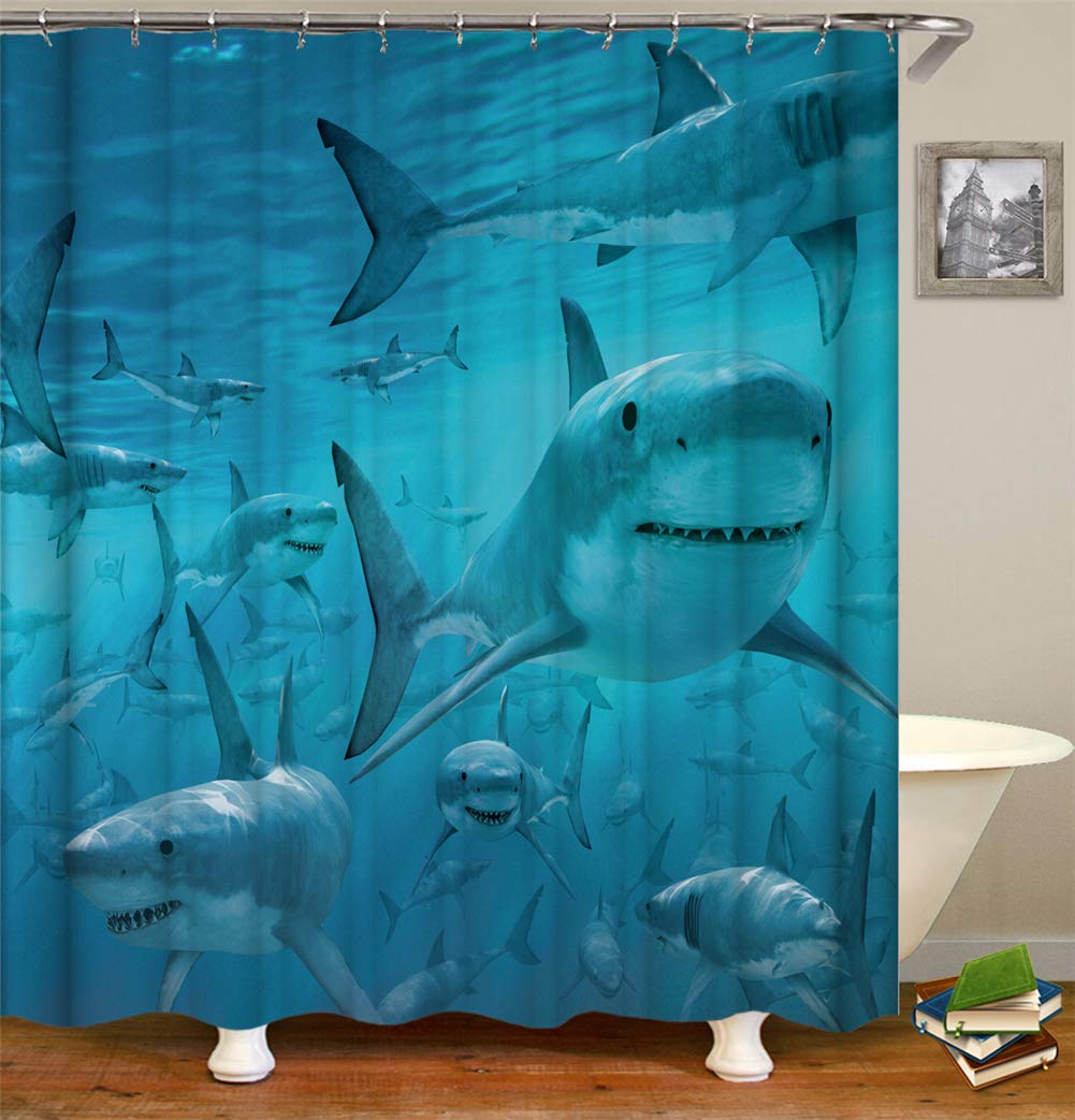 Ocean Shark 3D HD Print Shower Curtain 180x180cm Waterproof with 12 Free Hooks-image-a363f9bb-c1b9-417a-974e-7a9c5065818a-56019