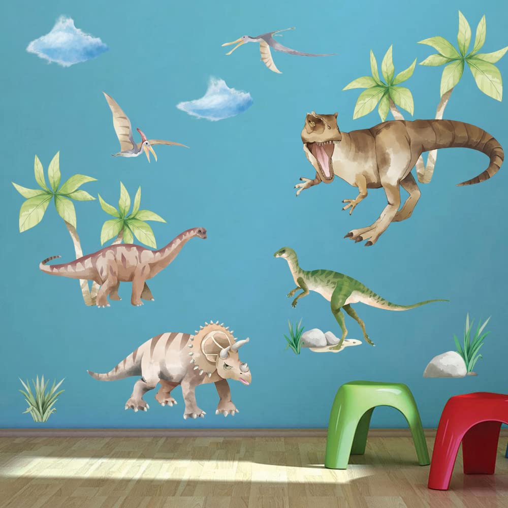 thumbnail image 2 of Boho Dinosaur Wall Decals With Tropical Plants - Nursery, Kids Room Decor, Removable Stickers (2 Sheets, 12x24") 2 of 14