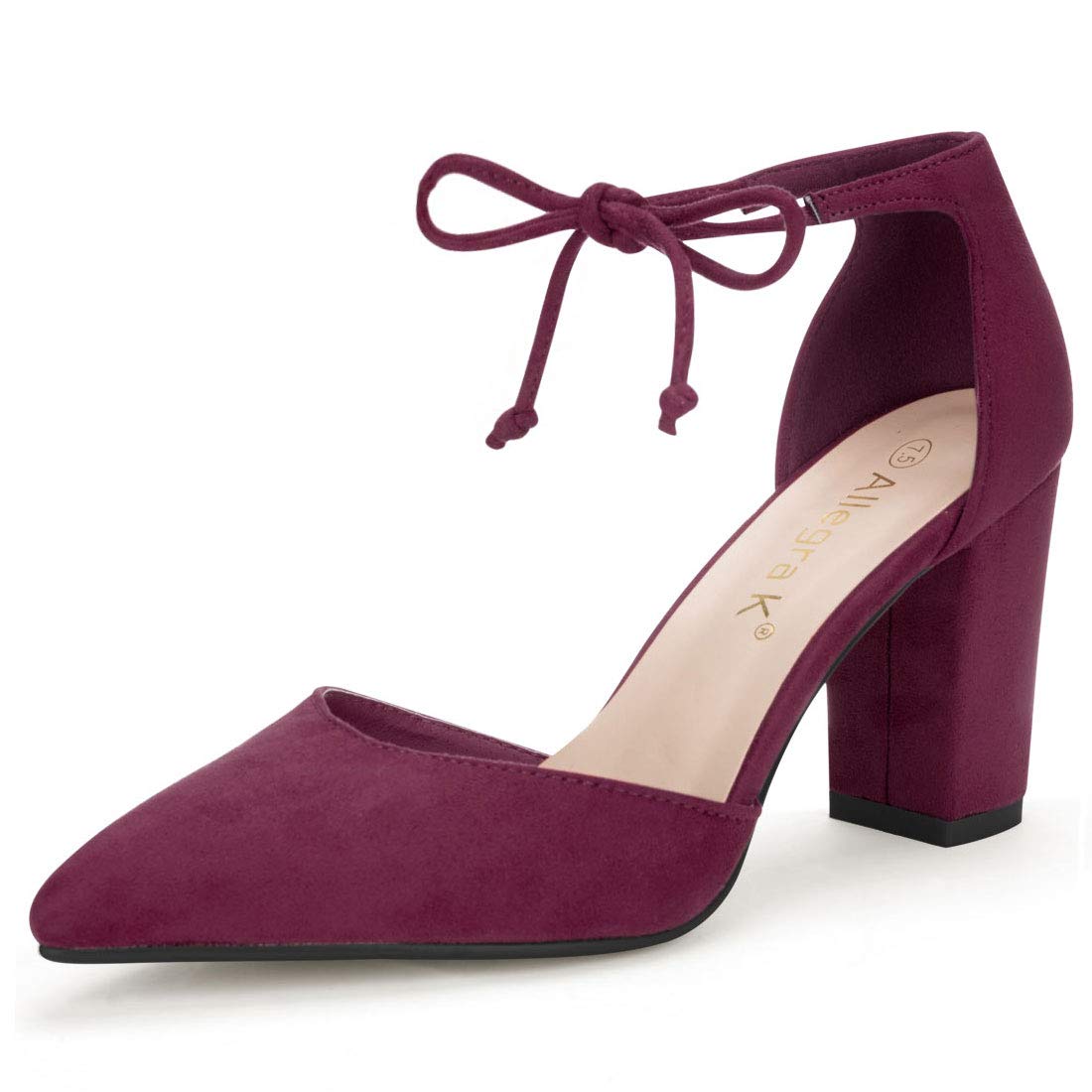 Women'S Burgundy Ankle Tie Point Toe Dress Court Shoes - Elegant High Hee