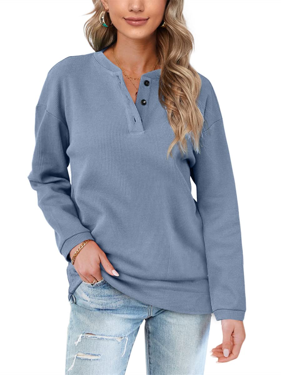 Women's Button Neck Sweatshirt - Blue S-image-1865bf1e-162f-4eaf-9406-6a5522a4b65f-118124