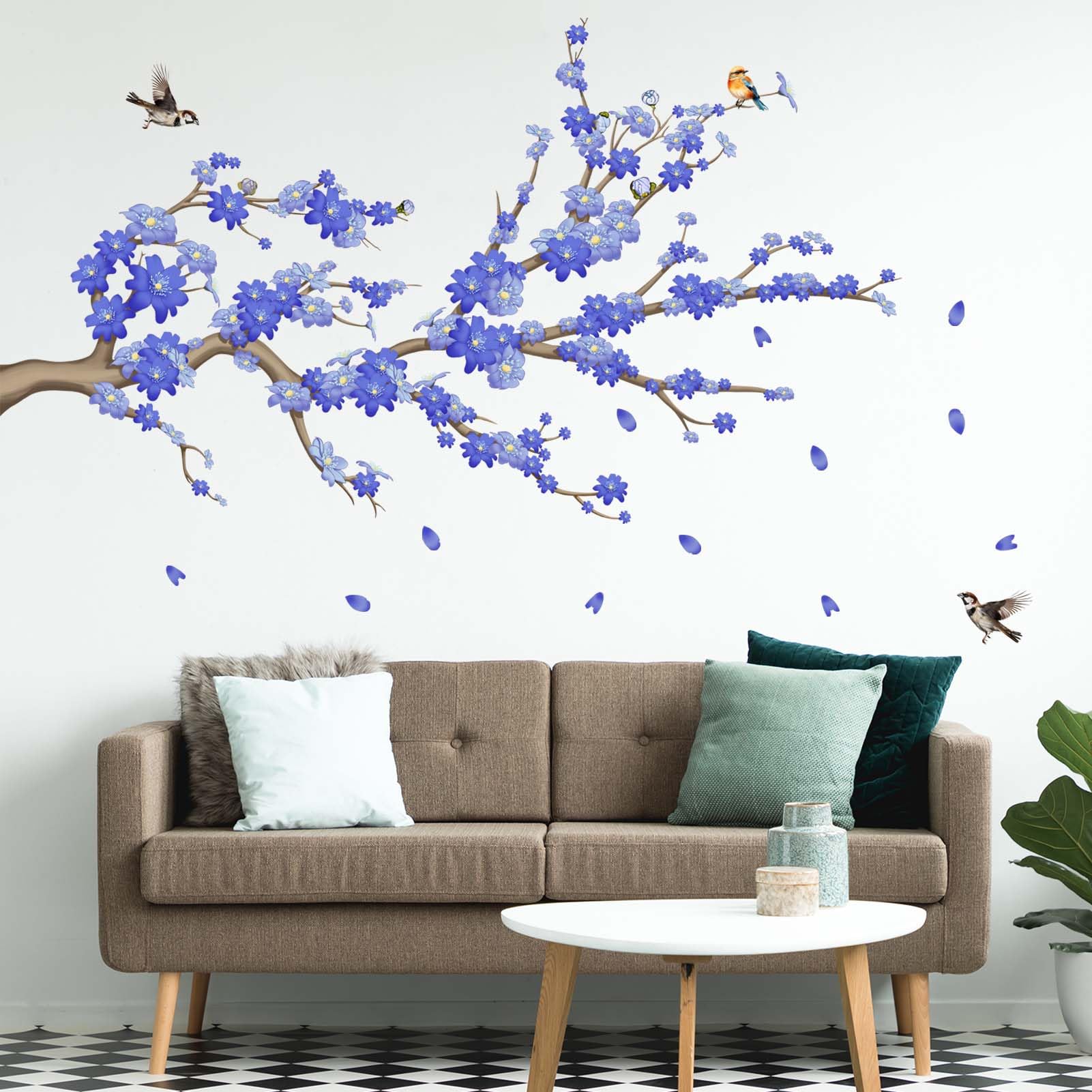 Amimagen Cherry Blossom Wall Stickers - Flower Tree Branch Birds Blue-image-7a79b095-8d2c-4492-9221-505395476024-52967