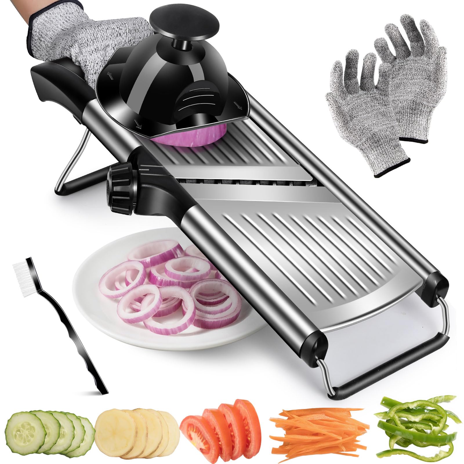 Mandoline Slicer 5-in-1 with Gloves - Stainless Steel Slicer 41.5cm-image-2e46f7ad-3ad8-44ec-b051-728791fb1ade-94538