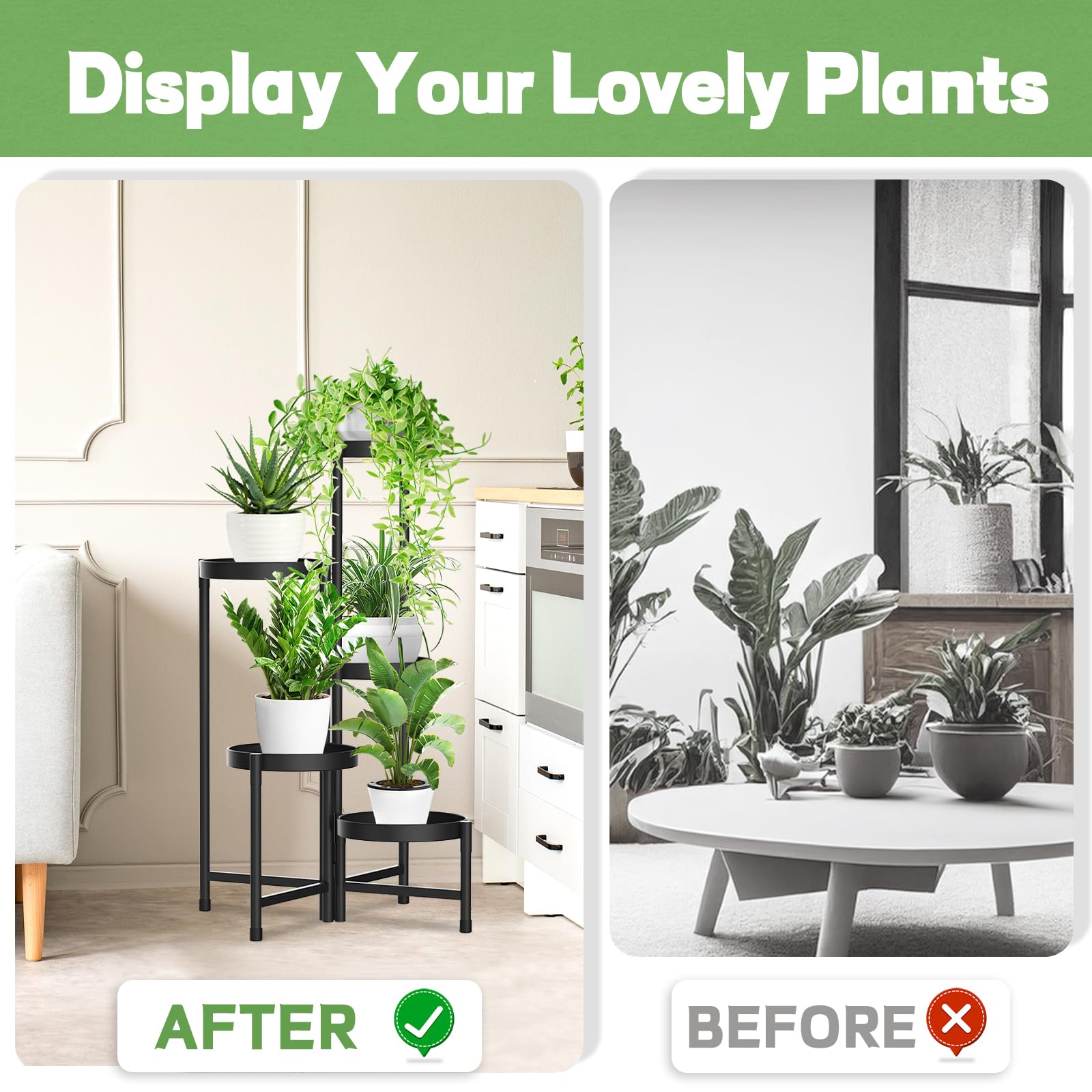 JC-Houser 6 Tier Plant Stand Indoor Tall, Metal Corner Plant