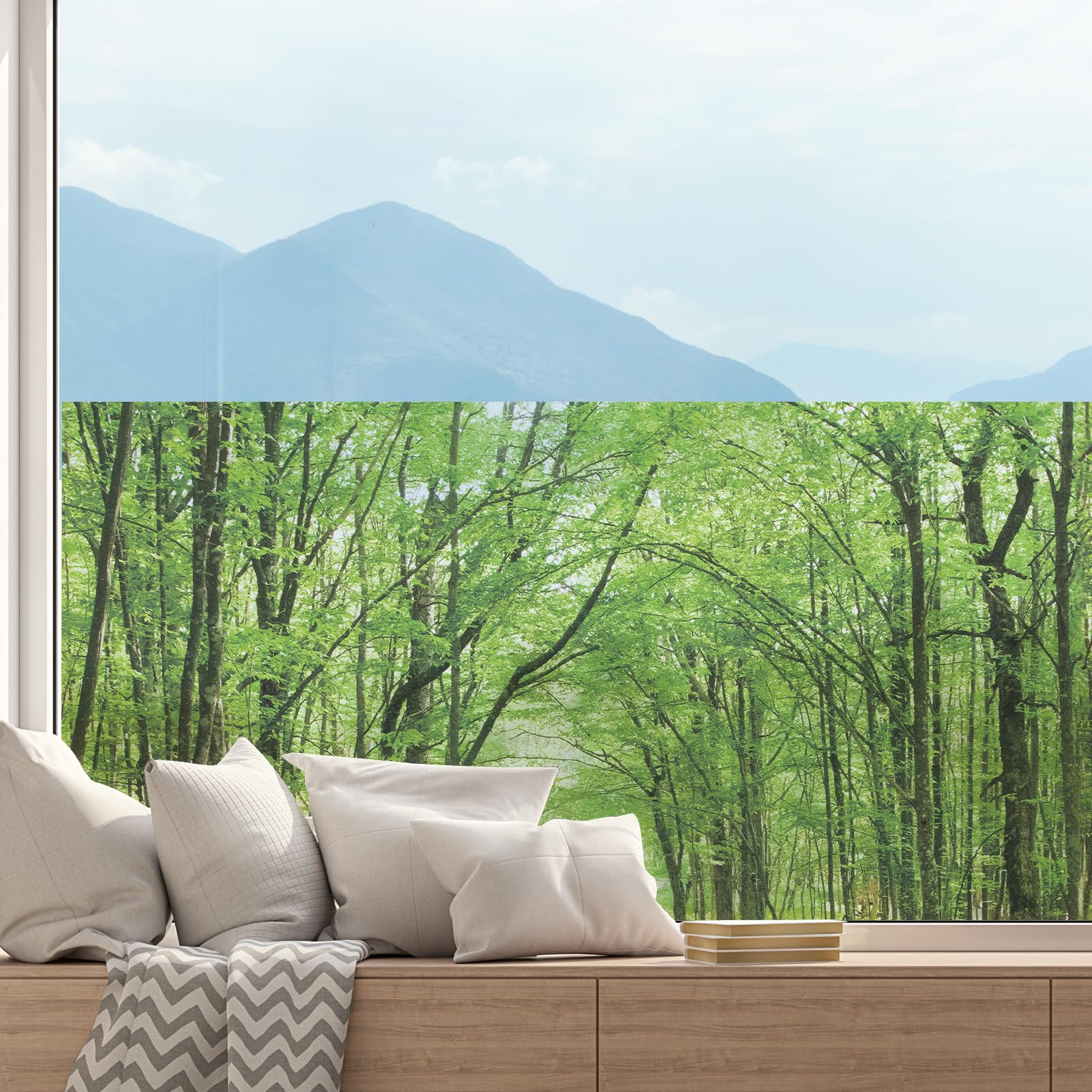 Green Window Film - Realistic Forest Pattern, Frosted Static Cling, No-Glue, UV Block, 44.5x200 CM-image-f2539965-8c66-44aa-82c2-9f2b118d473e-68771